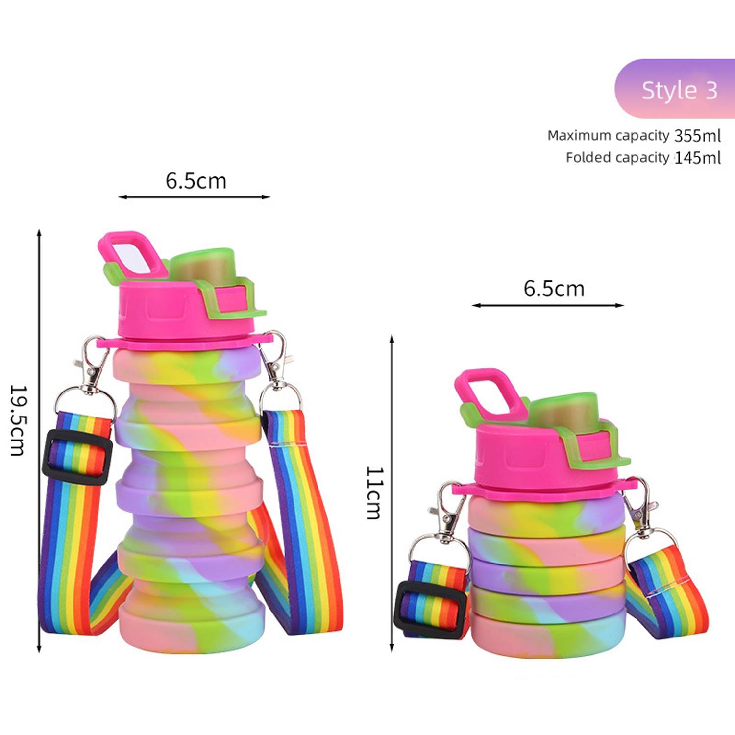 Children Crossbody Silicone Collapsible Sports Water Bottles 5
