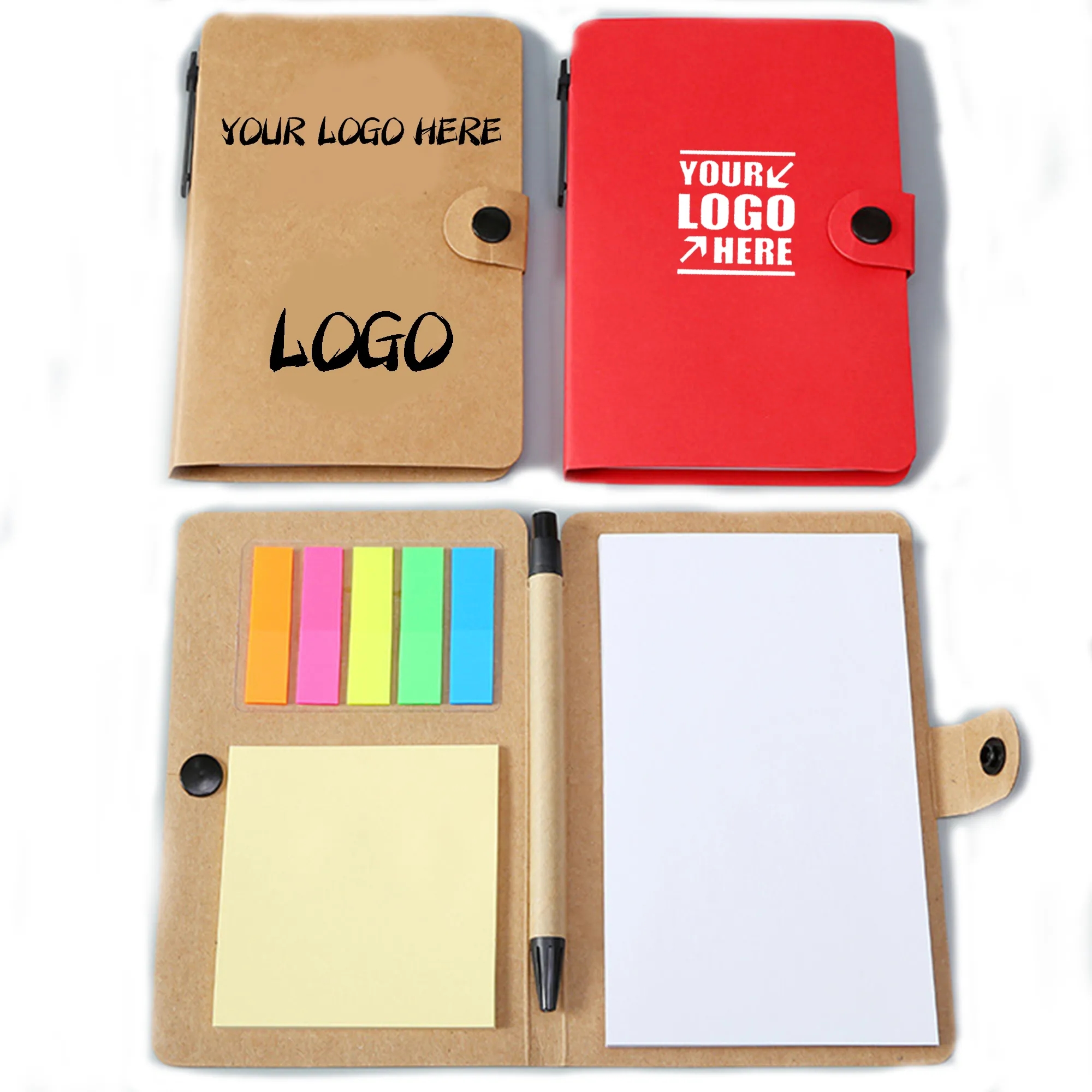 Eco Button-up Notebook With Sticky Notes and Pen MOQ 100PCS 3