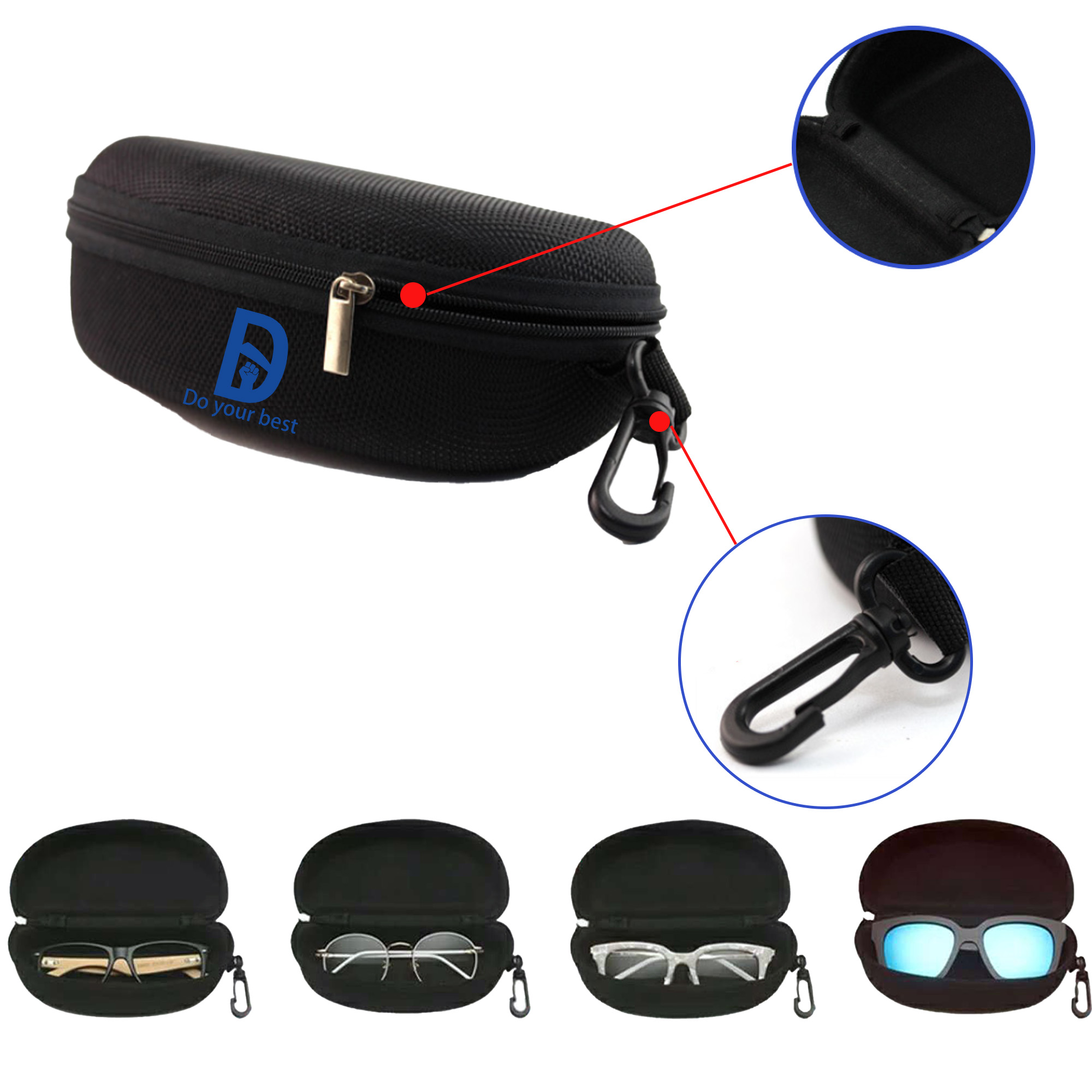 Eyeglasses Holder with Metal Carabiner Travel Zipper 2
