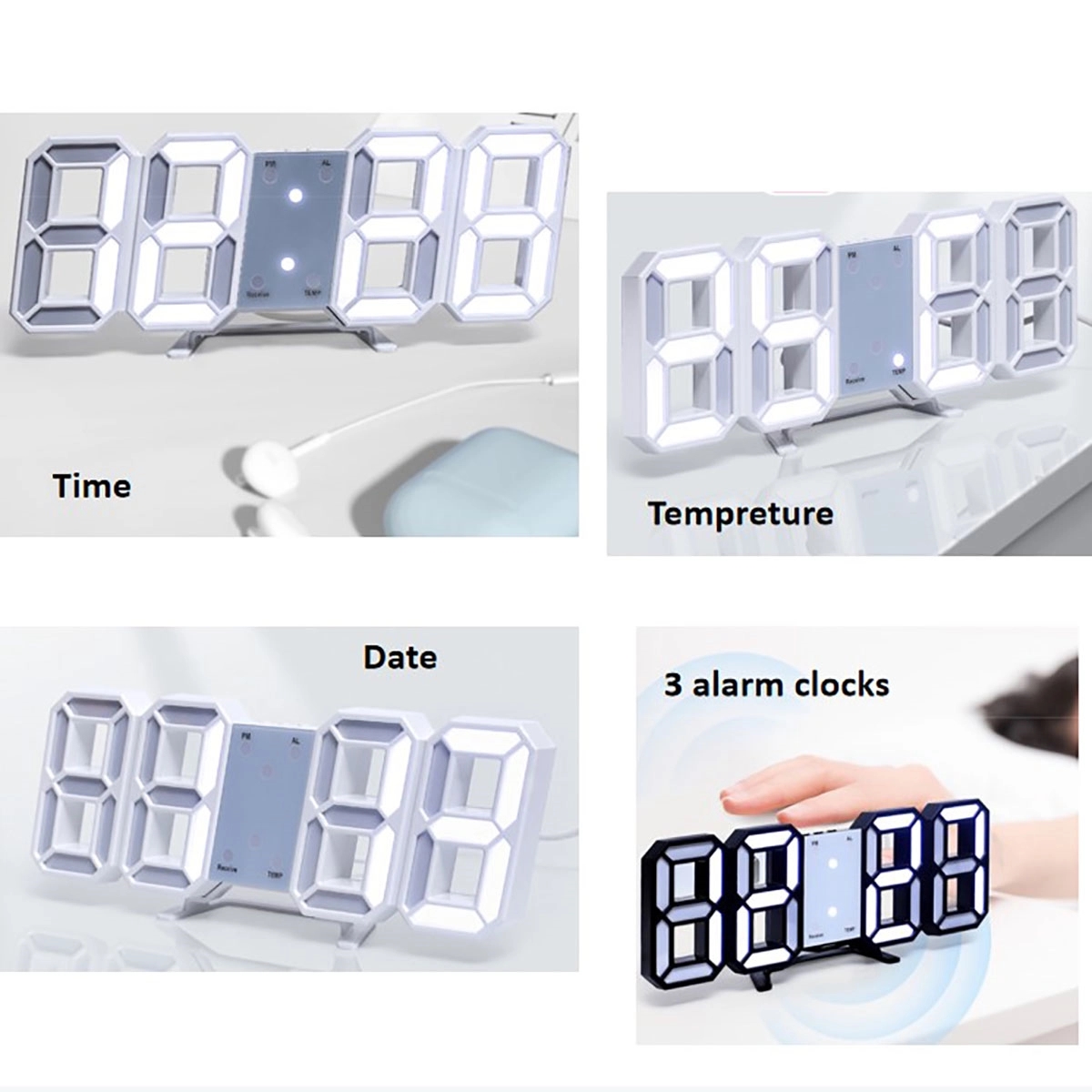 3D Led Wall Desk Clock Alarm 2