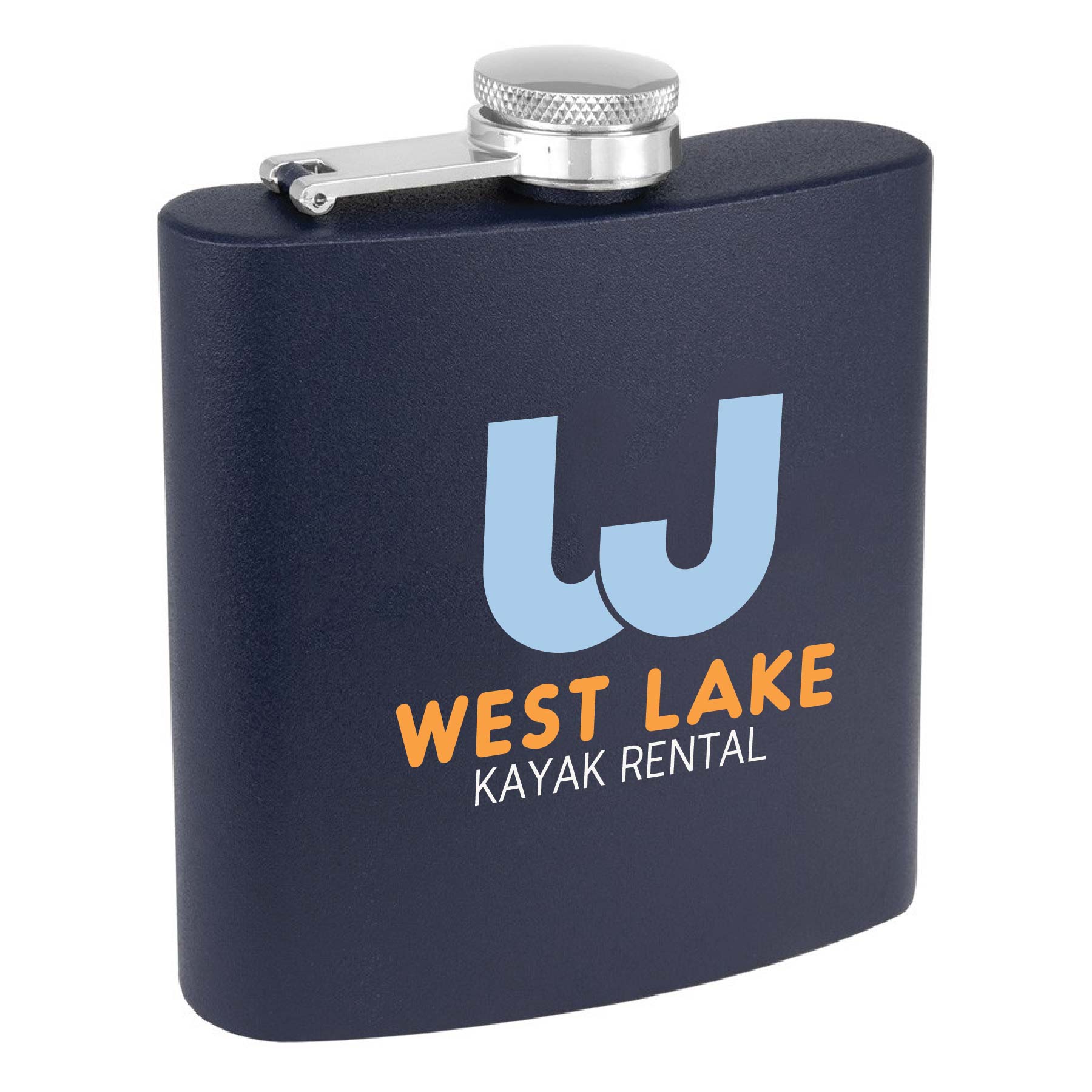 6 Oz. Matte Navy Blue Powder Coated Stainless Steel Flask, custom water bottle with logo imprint 3