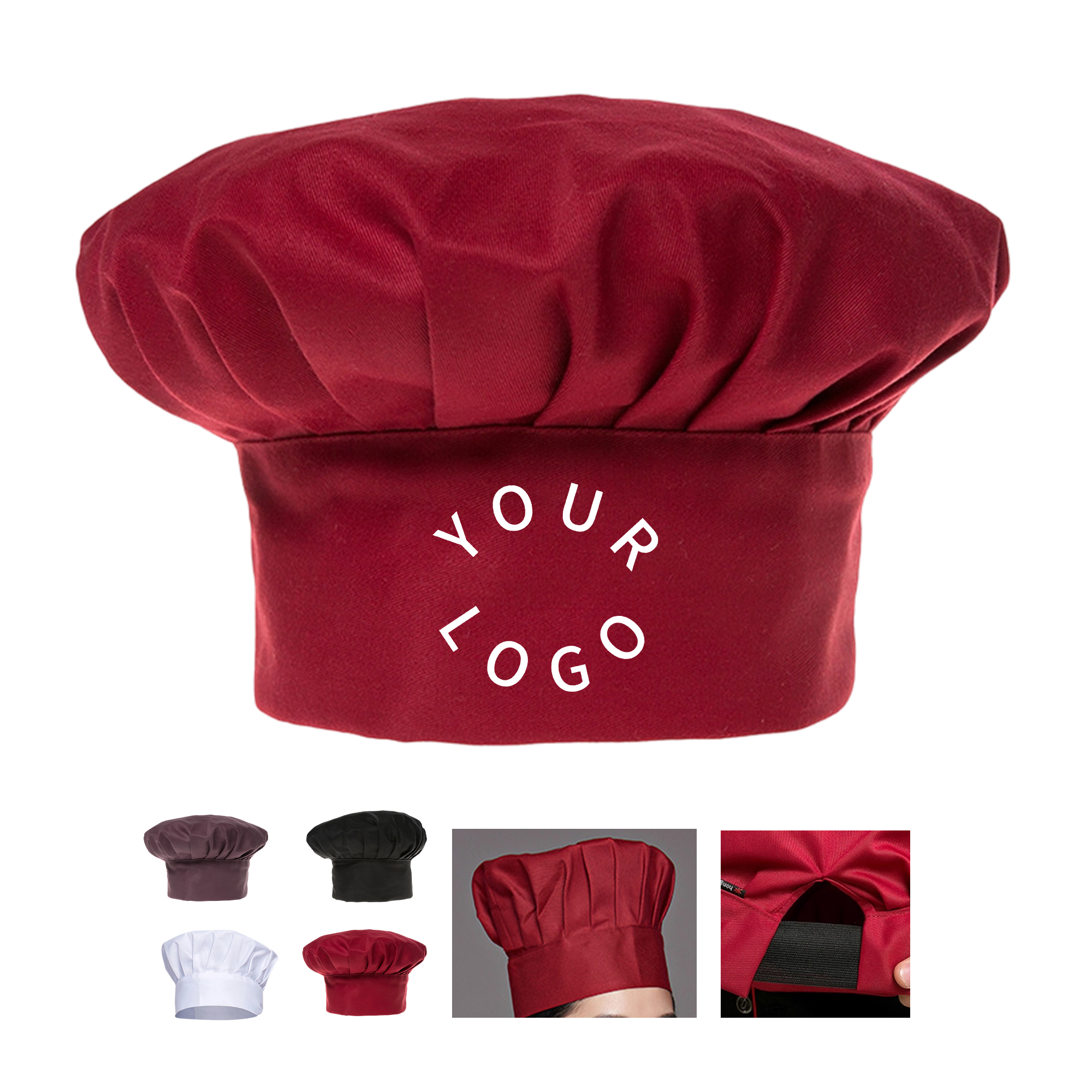 Polyester Adjustable Chef Hat With Hook Loop Closure 8.6" x 3.5" 1