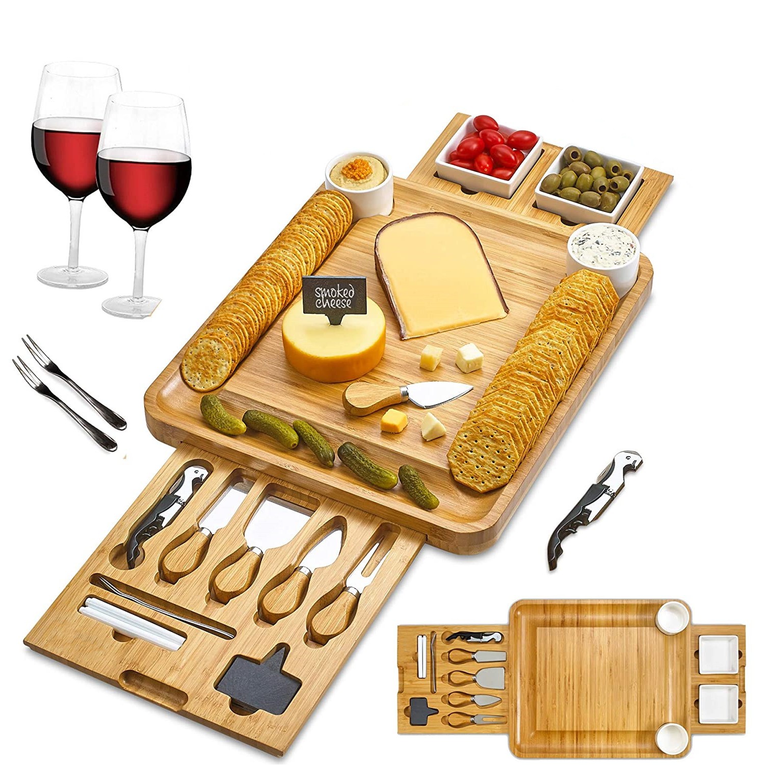 Bamboo Charcuterie Cheese Cutting Board Set 3
