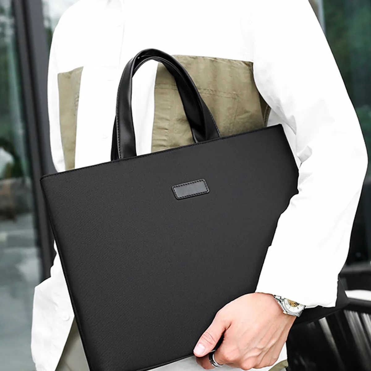 14 Inch PU Leather Business Laptop Tote Bag Top Handle 7
