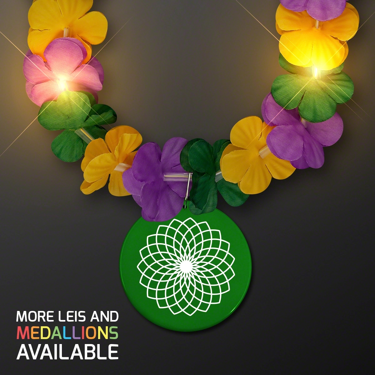 Mardi Gras Lei Light Up Flower Necklace with Medallion 2