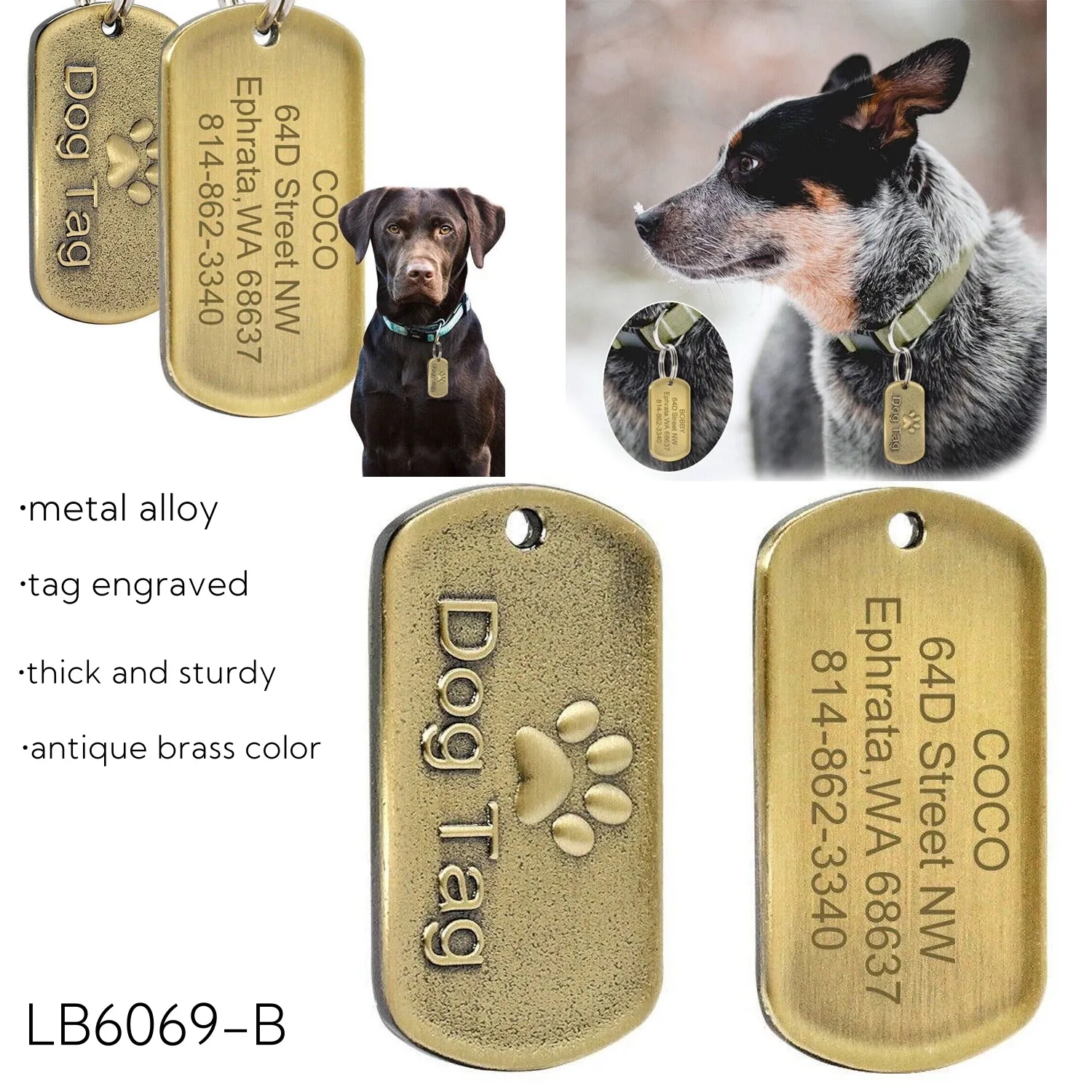 Custom Engraved Pet ID Antique Dog Tag Brass 8