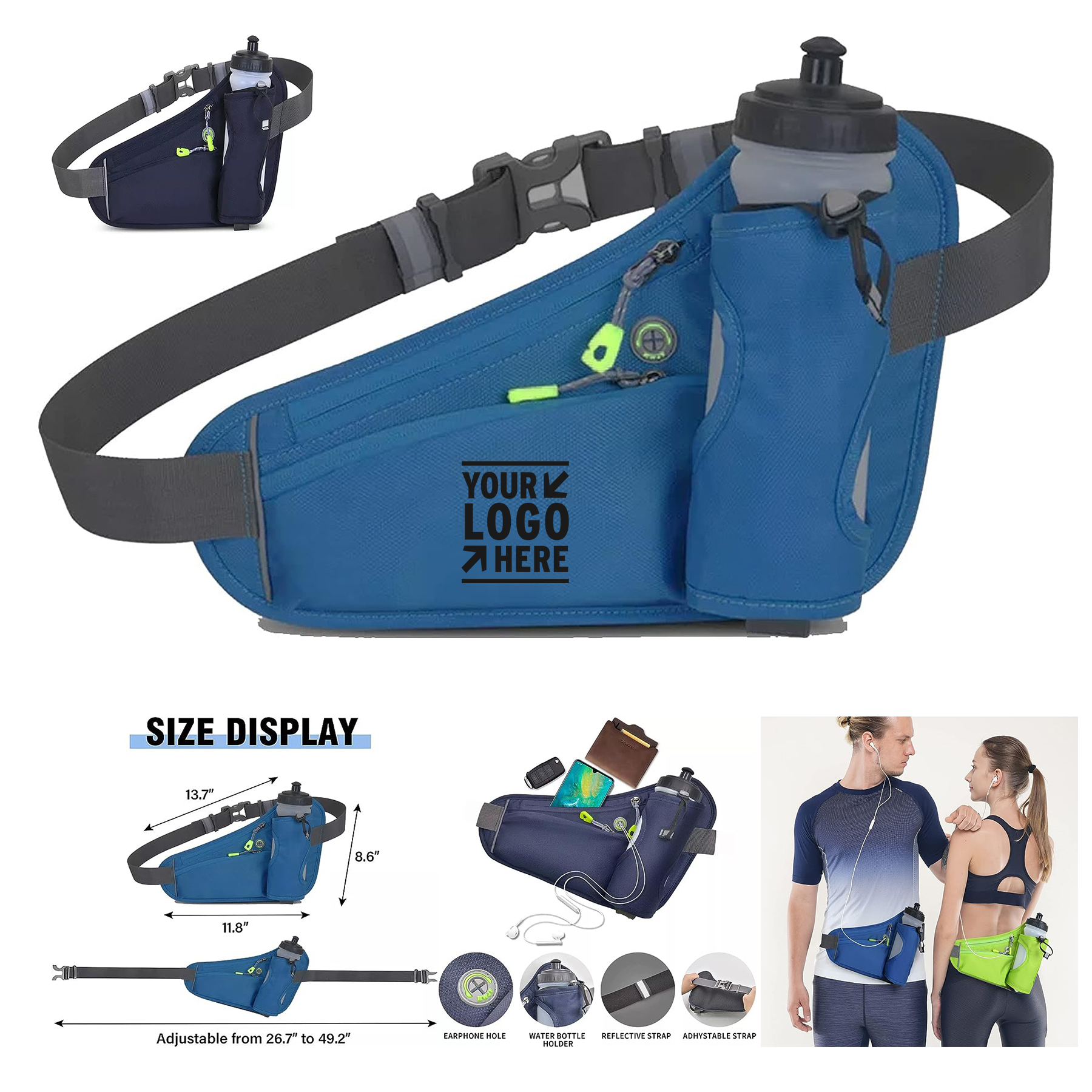 Hydration Running Belt Men Women Adjustable Strap Waist Bag Fanny Pack With Water Bottle Holder 2