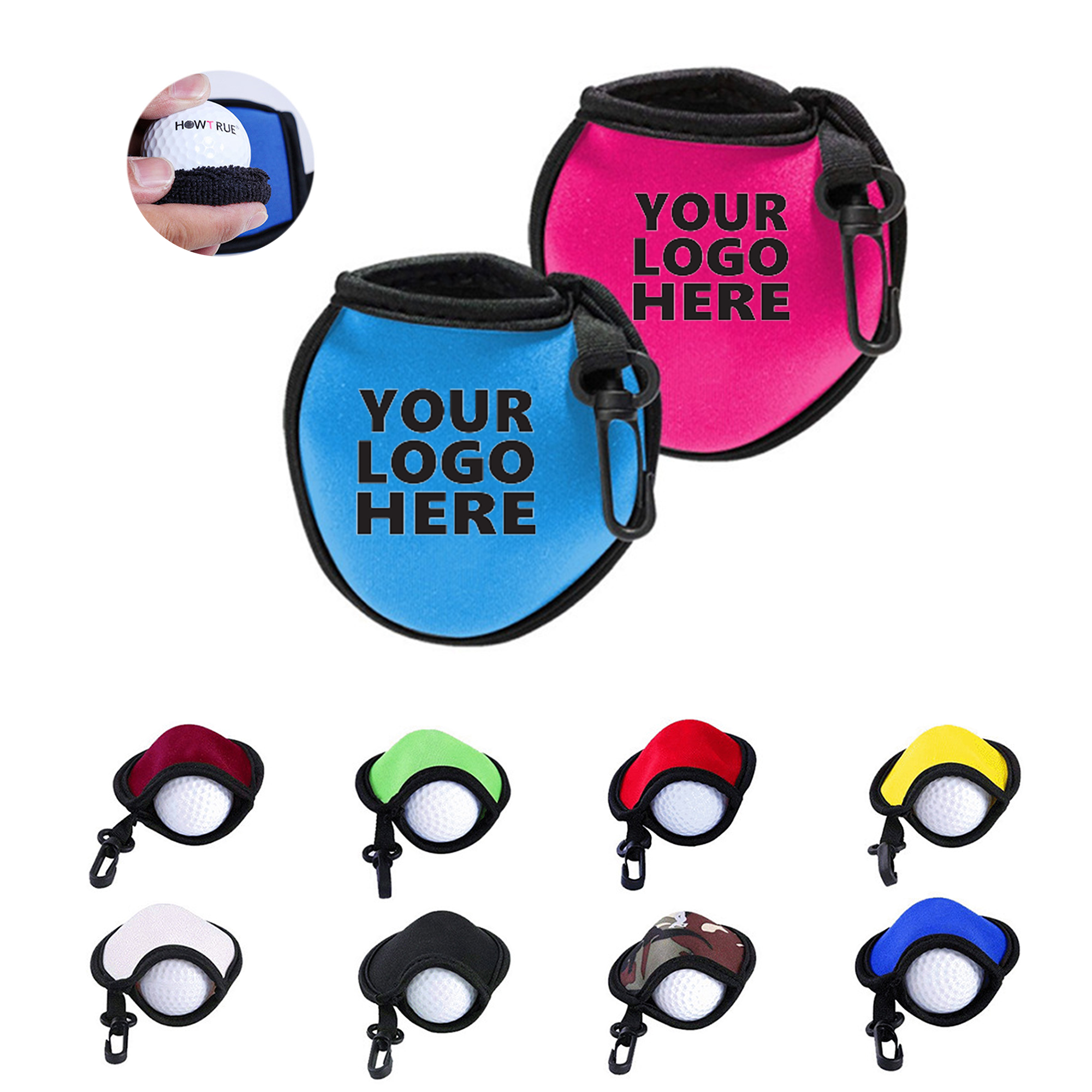 MOQ 100 PCS Portable Full Color Golf Ball Cleaner Pouch 2