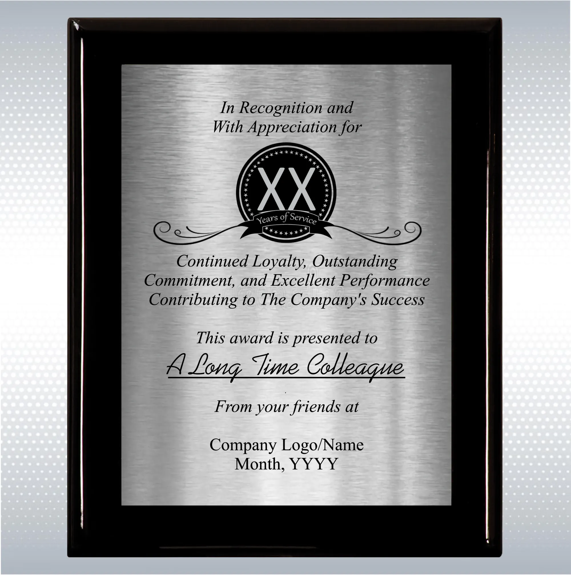 Black Piano Finish Wood Plaque Personalized Years of Service 3