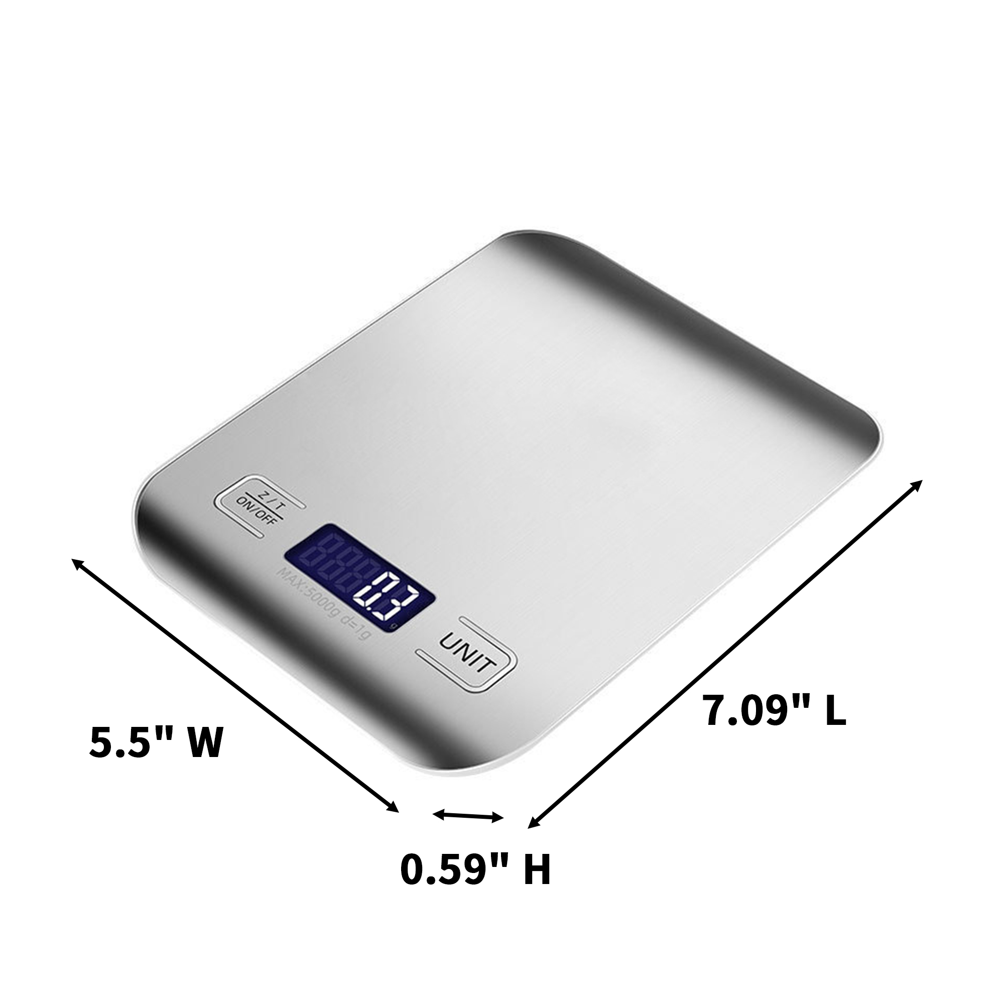 Stainless Steel Digital Food Scale With Backlit Display 7.09" Length X 5.5" Width X 0.59 Inc 2