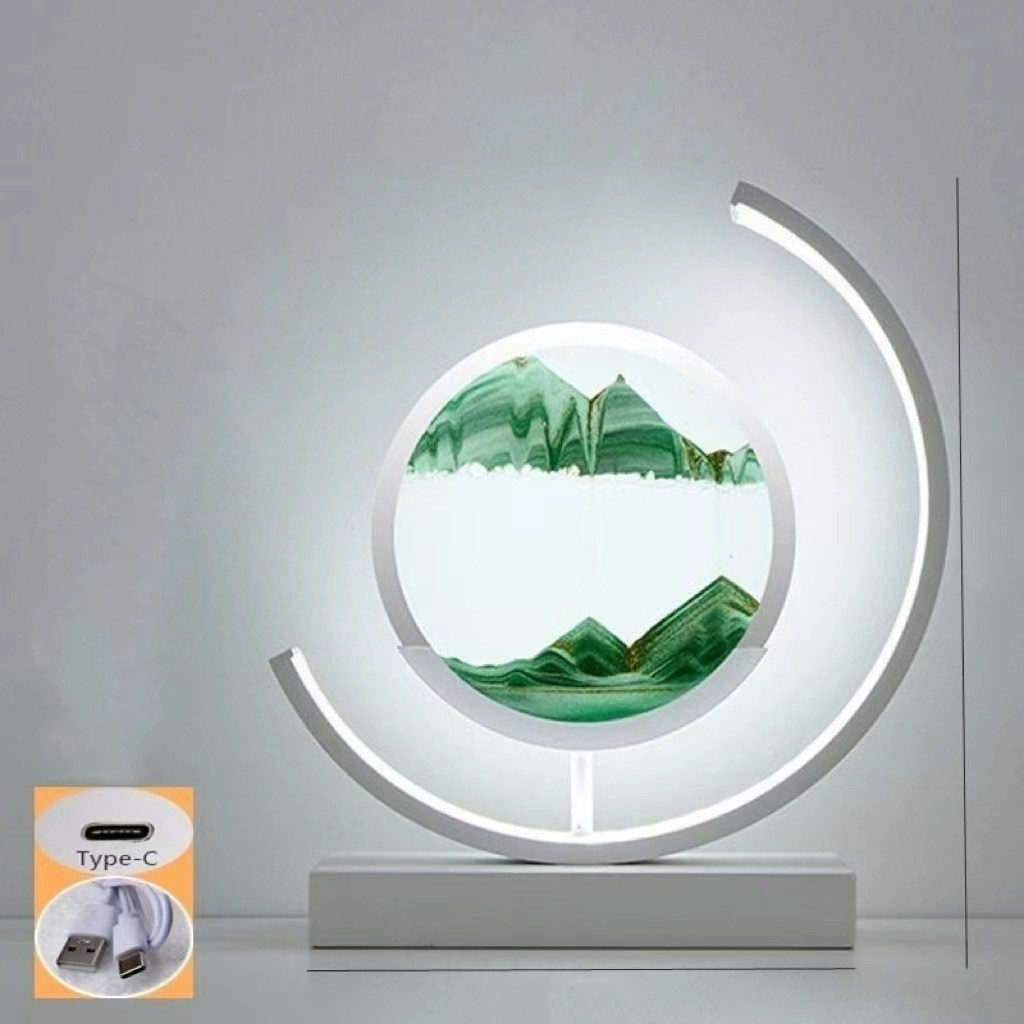 3D Hourglass Moving Sand Desk Lamp 3-Color Light 3