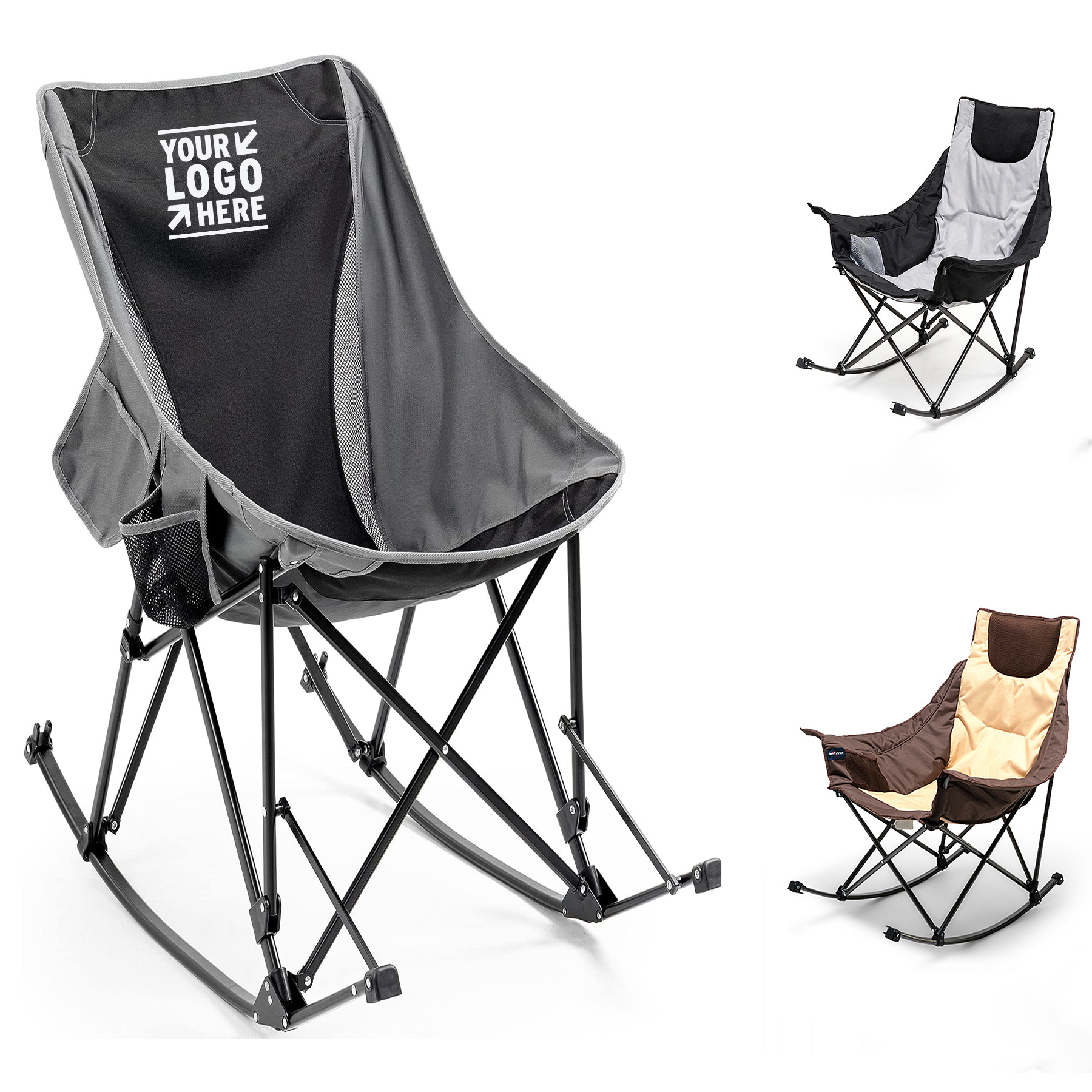 Support up to 300 lbs Folding Portable High Back Outdoor Rocker Camping Chair
2