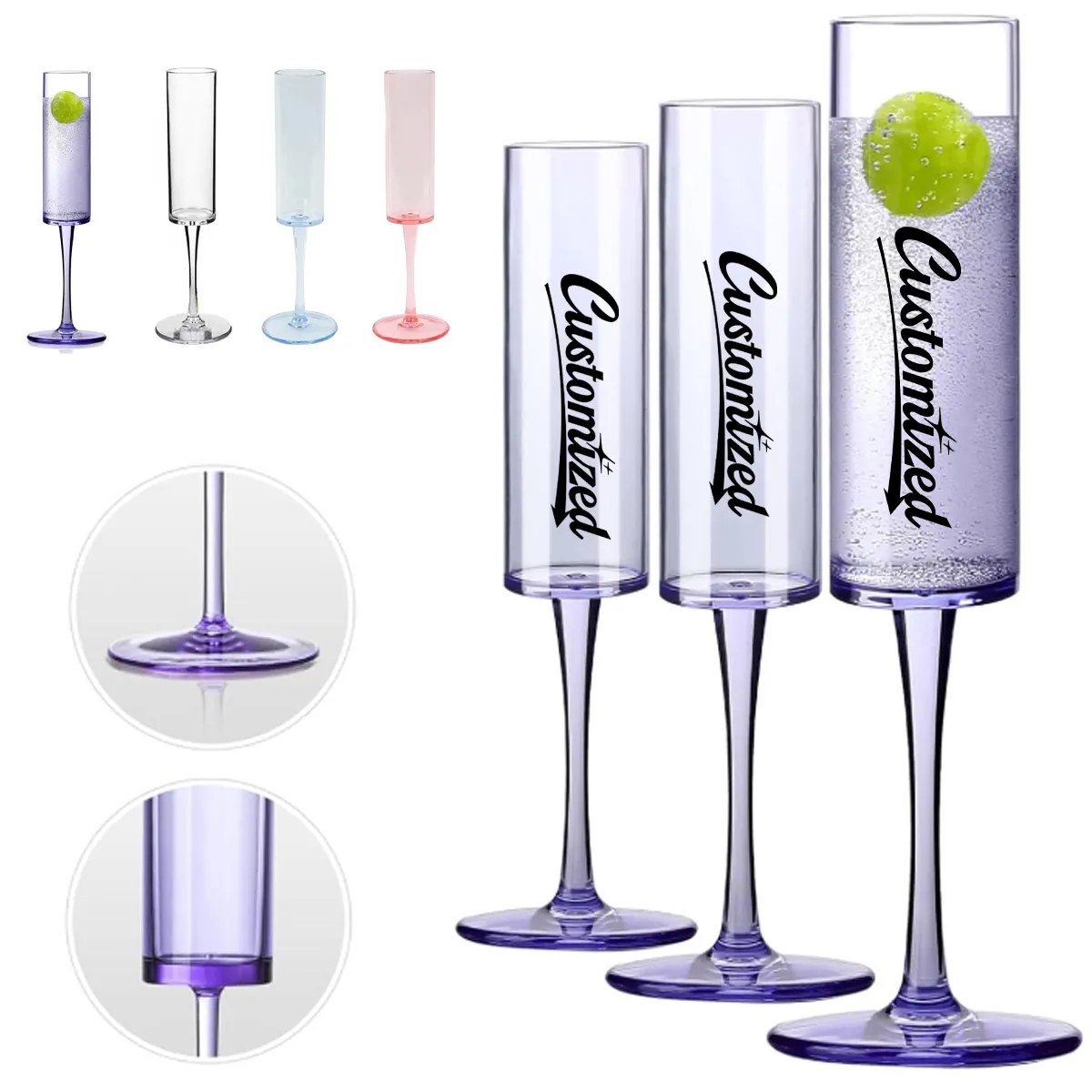 5.5oz. Reusable Plastic Champagne Flutes Wine Glasses 8