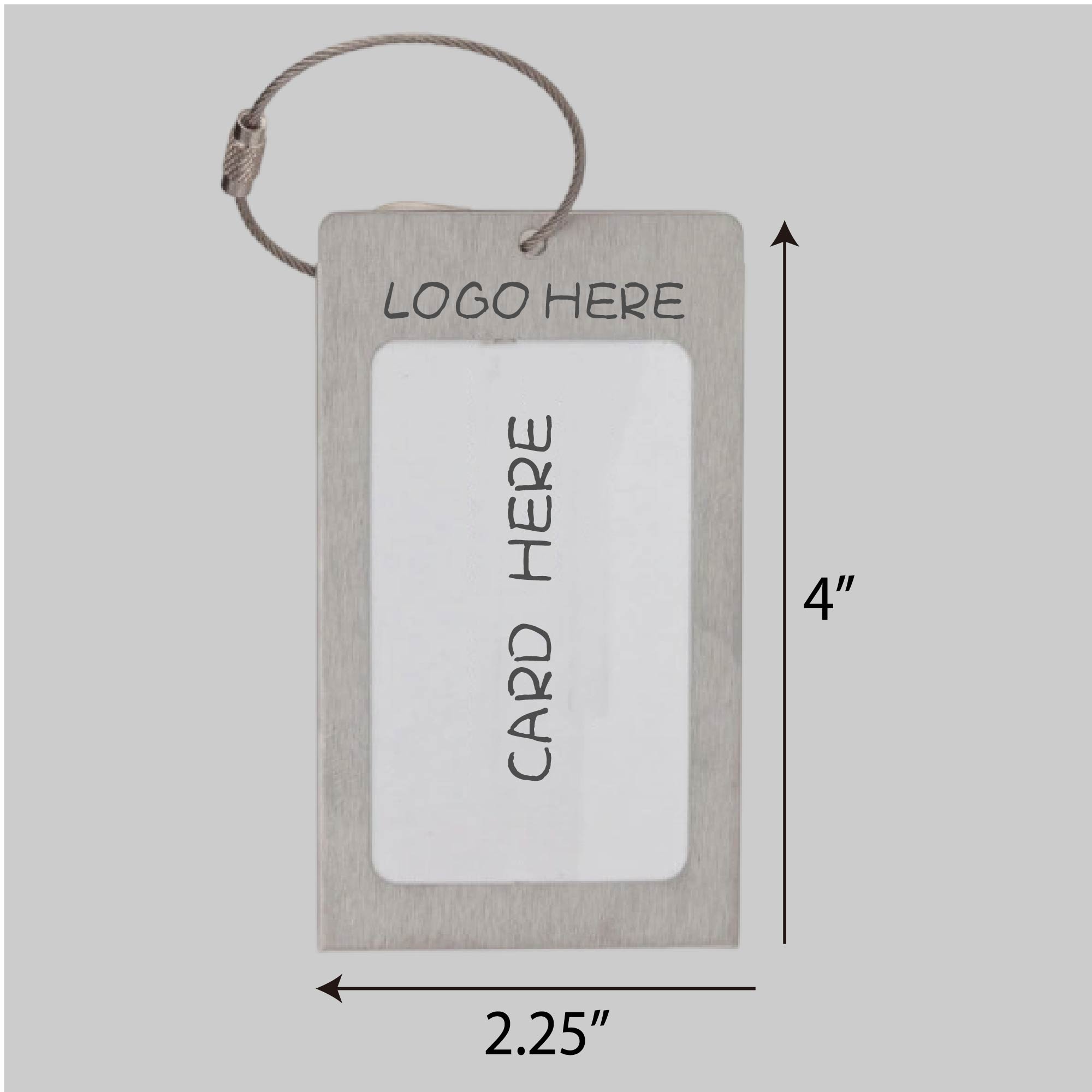 Rugged Brushed Steel Luggage Tag With Cable Strap 2