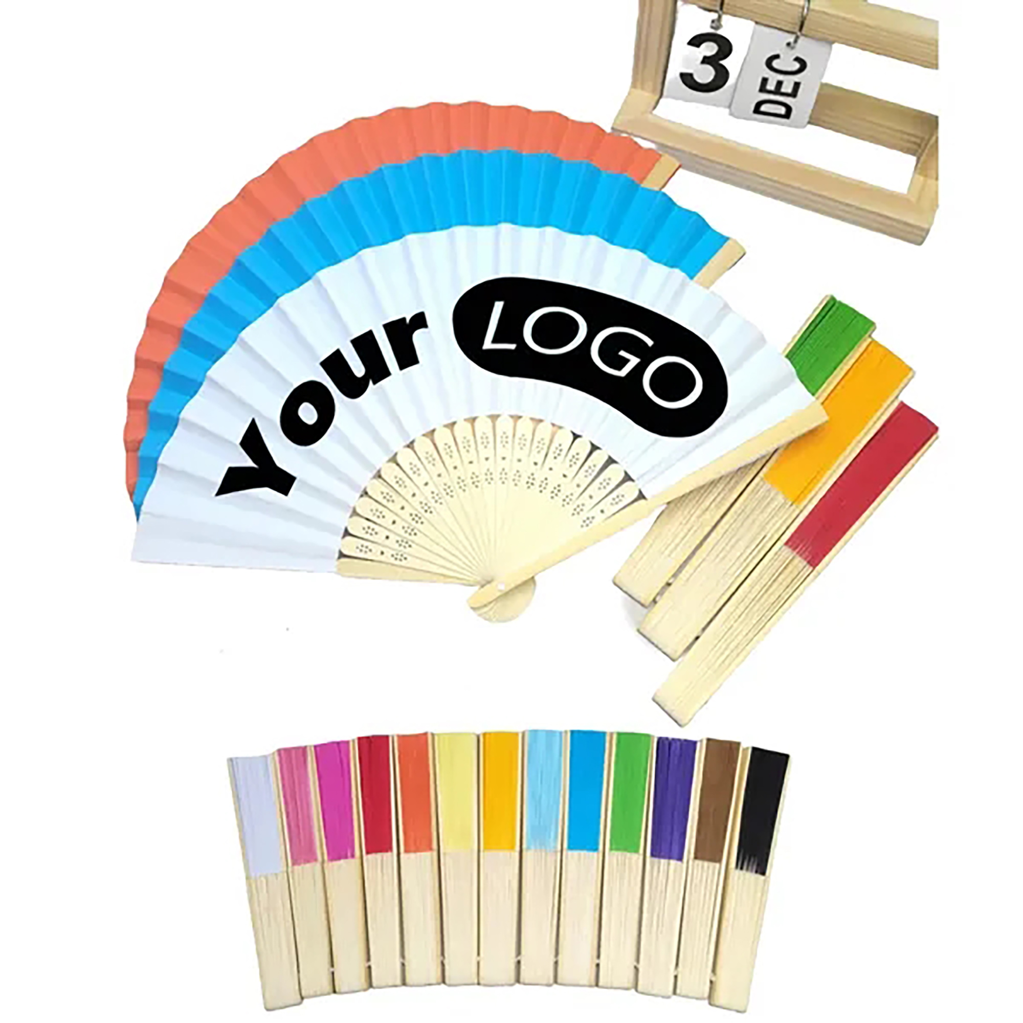 Collapsible Bamboo Paper Fan with Full color printing 8.3 " 10