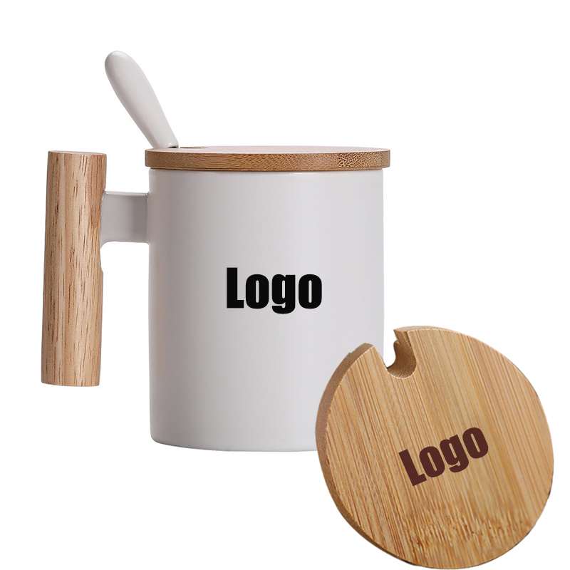 Ceramic Mug With Wooden Handle Lid And Spoon 2