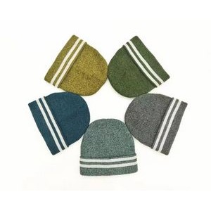 Reflective Yarn Stripe Knitted Beanie Hat 2