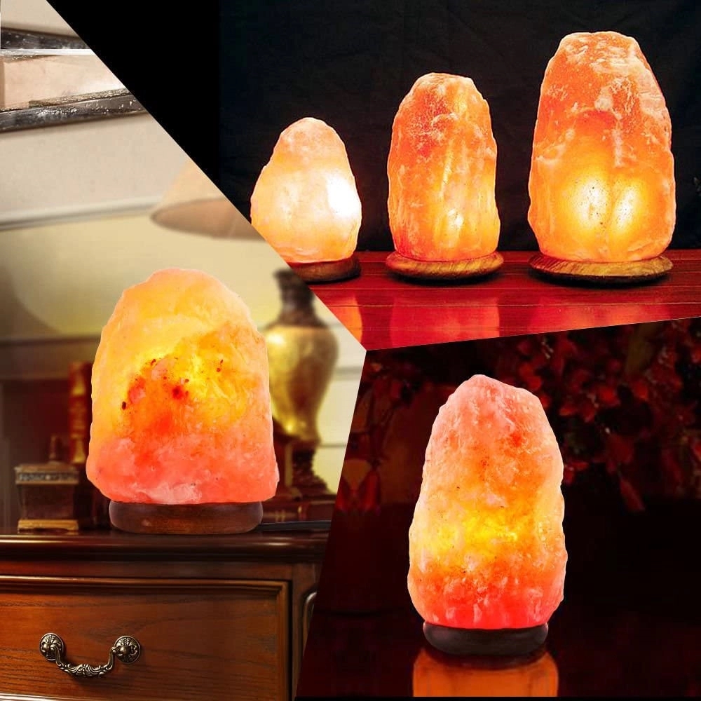 Himalayan Hand Carved Crystal Salt Lamp with Wood Base 2