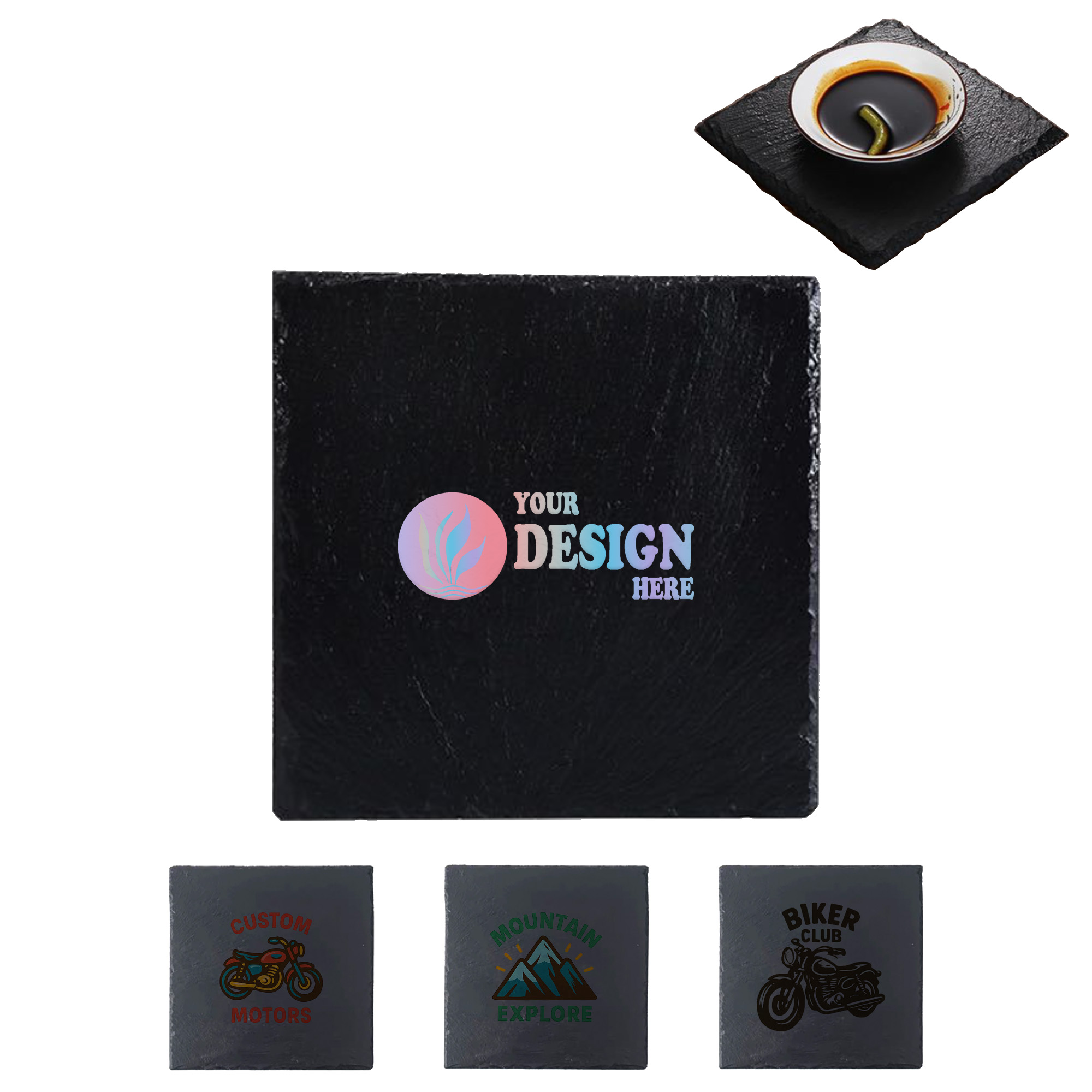 Custom Square Slate Stone Coaster 3