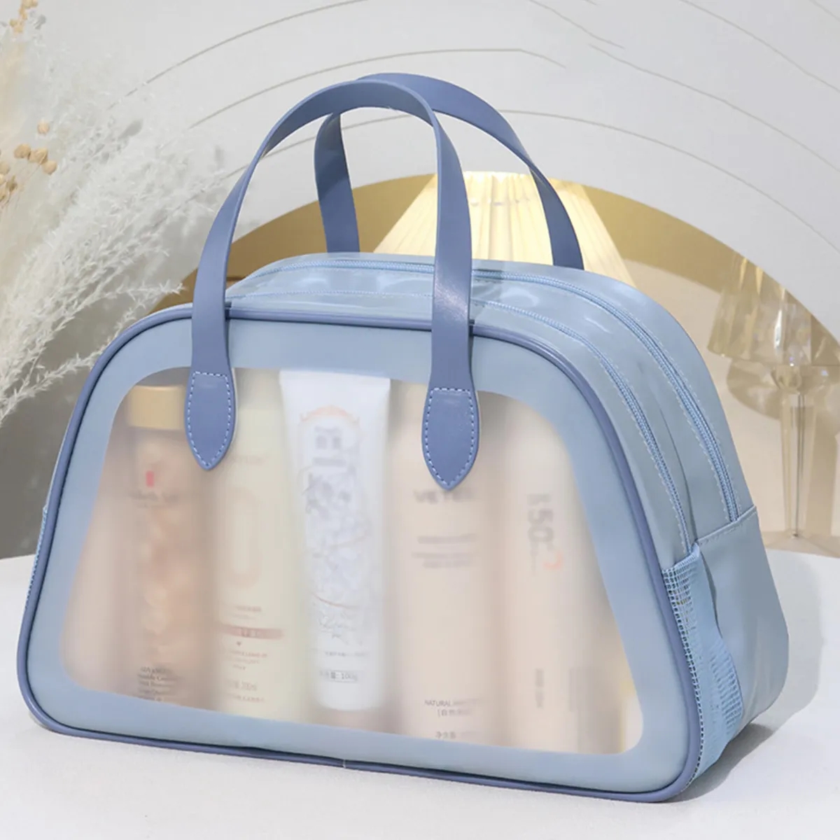Dry Wet Toiletry Bag Clear Travel Makeup Pouch with Handle 4