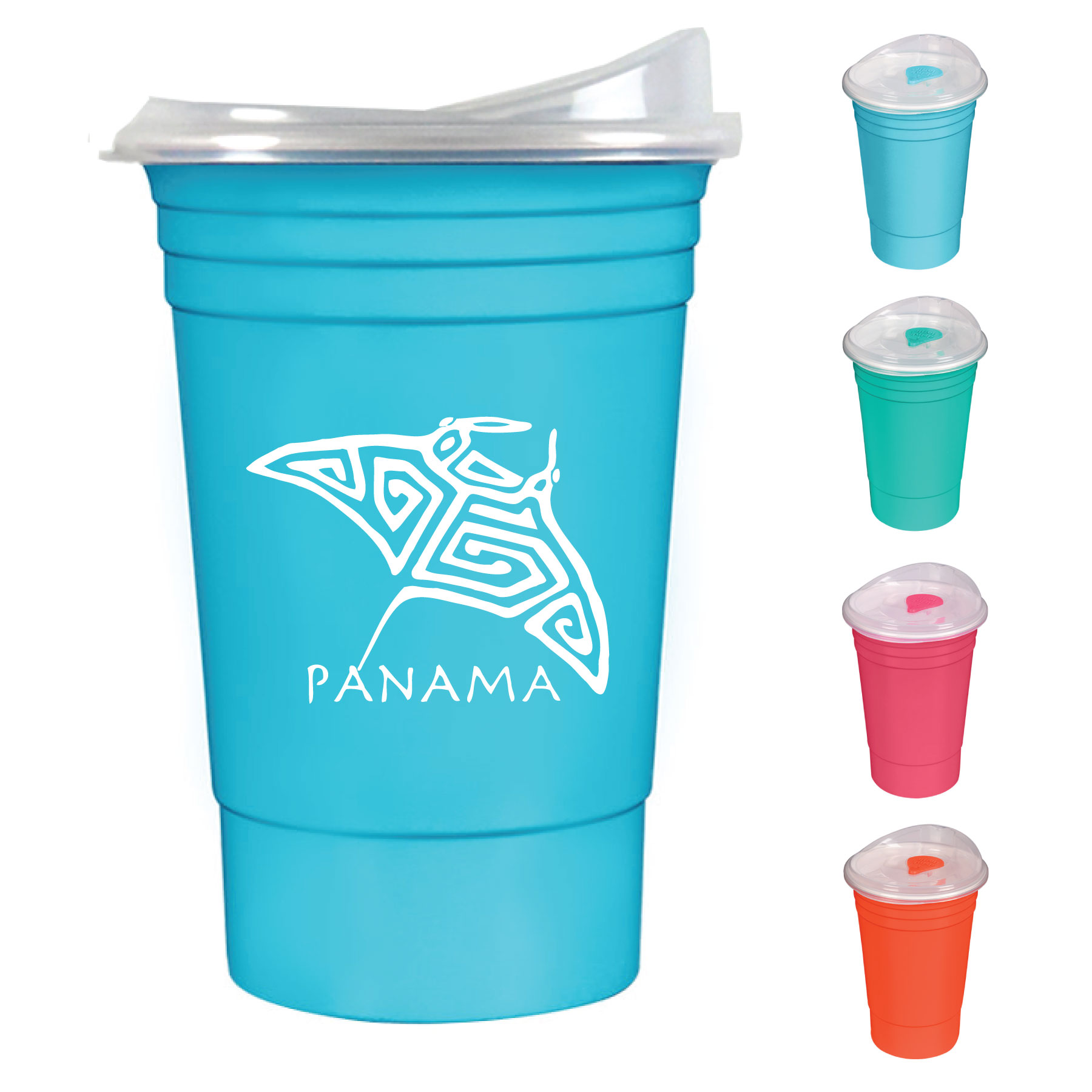 16 oz. Double Wall Insulated Coffee Tumbler with Snap-On Thumb Slide Lid - Bright Line Neon Colors 1