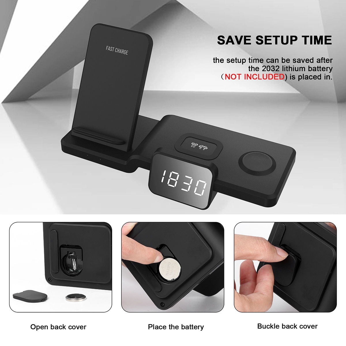 3 in 1 Wireless Charging Station with Digital Alarm Clock 8