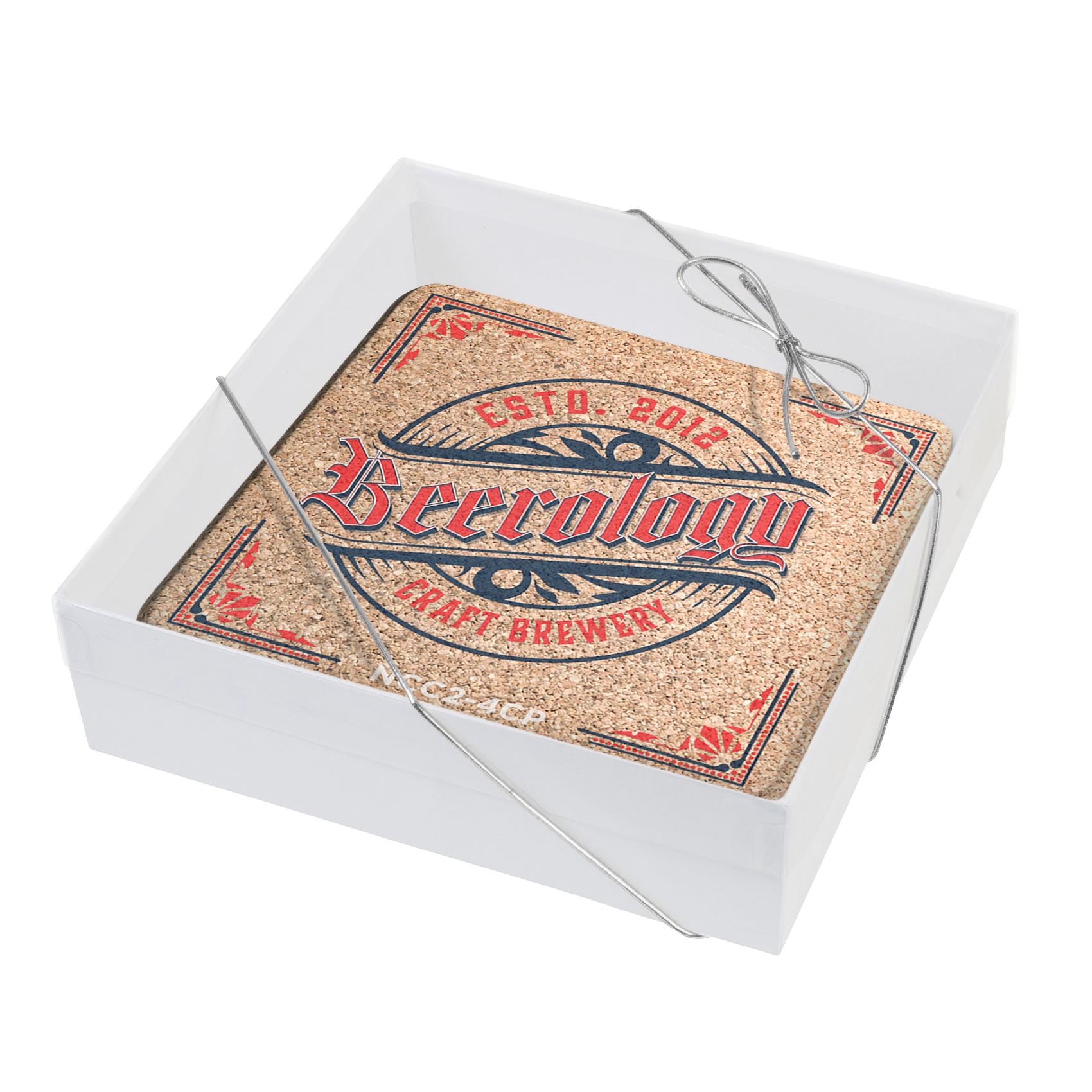Set of 4 Natural Cork Coasters 3/16" thick, Square (3.5" x 3.5"), Full Colour Imprint Gift Boxed