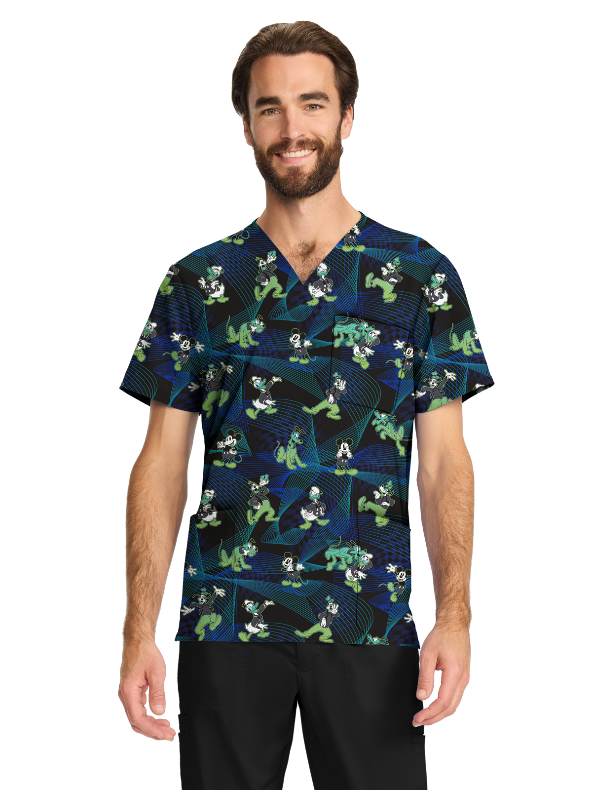 Cherokee - Tooniforms - Men's 3-Pocket V-Neck Print Top