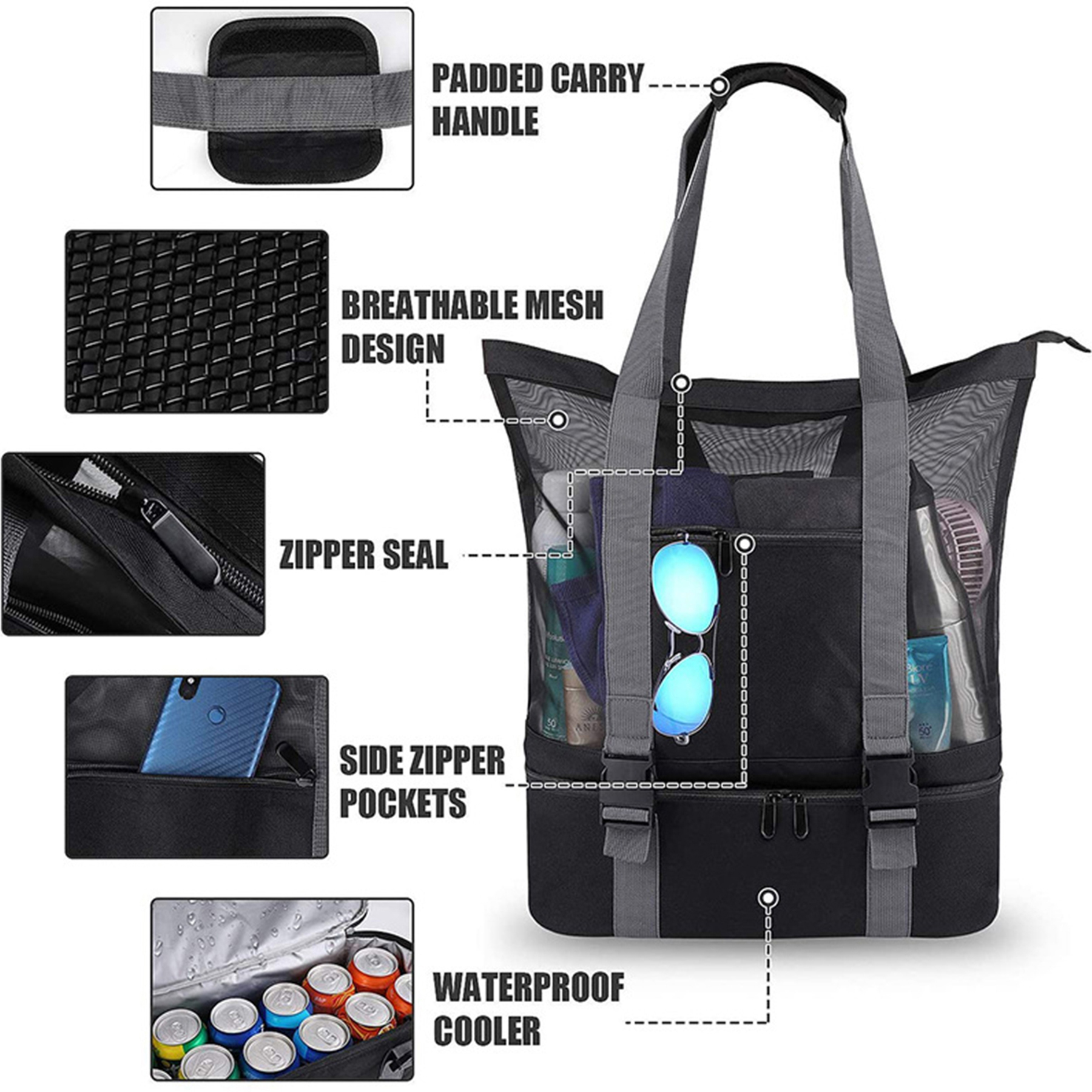 Mesh Beach Bag Tote with Insulated Cooler 3
