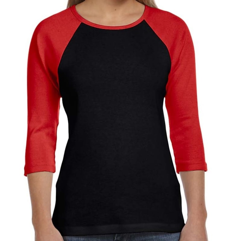 Bella Ladies Stretch Rib 3/4-Sleeve Contrast Raglan T-Shirt 3