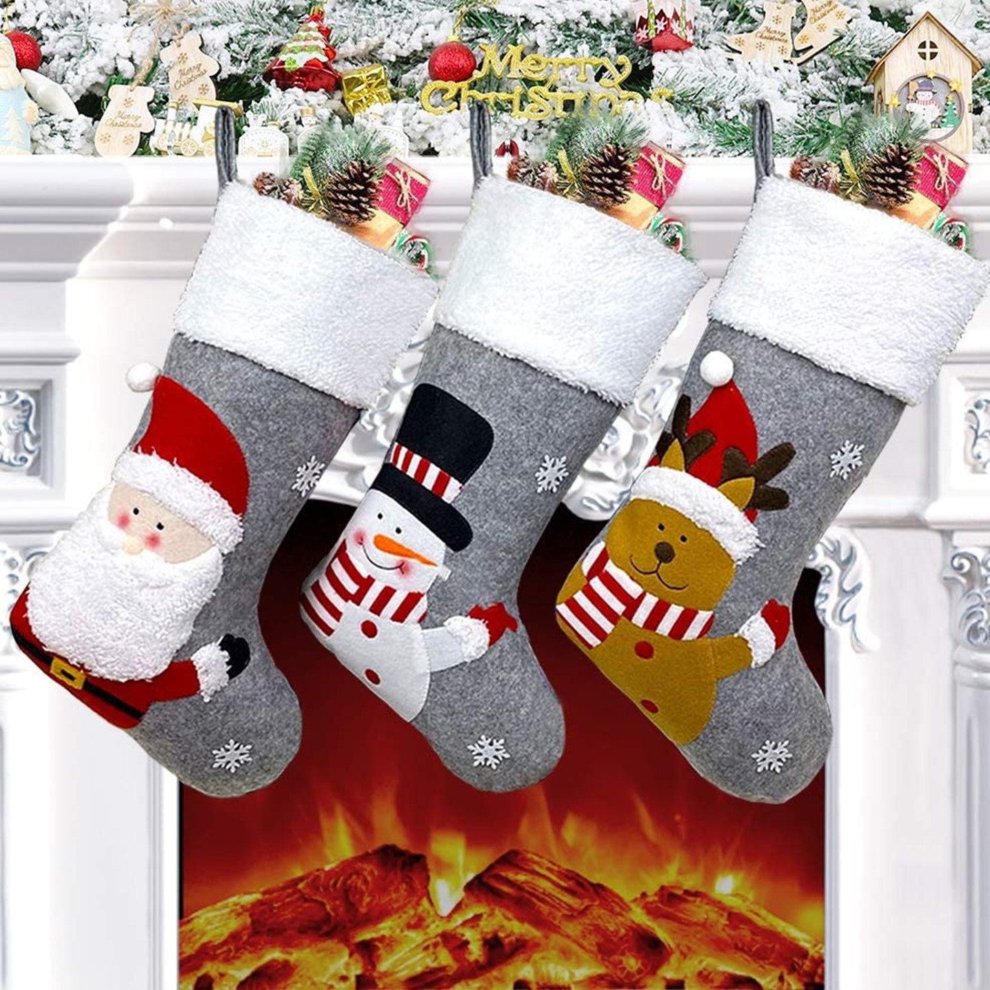 Xmas Character for Family Holiday Decorations, Christmas Hanging Stockings Socks for Christmas Tree 3