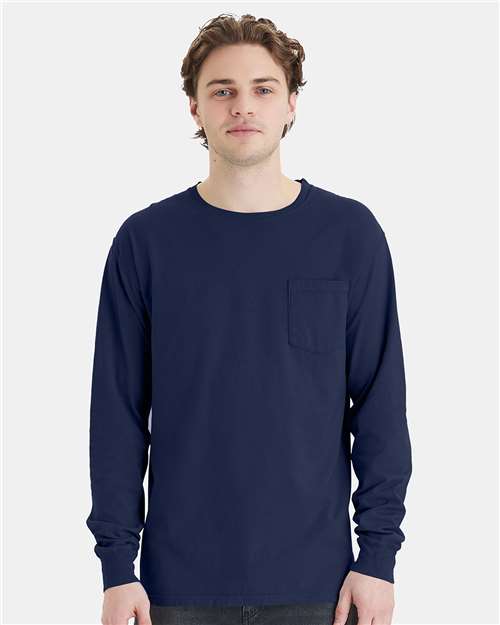 Unisex Garment-Dyed Long Sleeve T-Shirt With a Pocket - GDH250 60