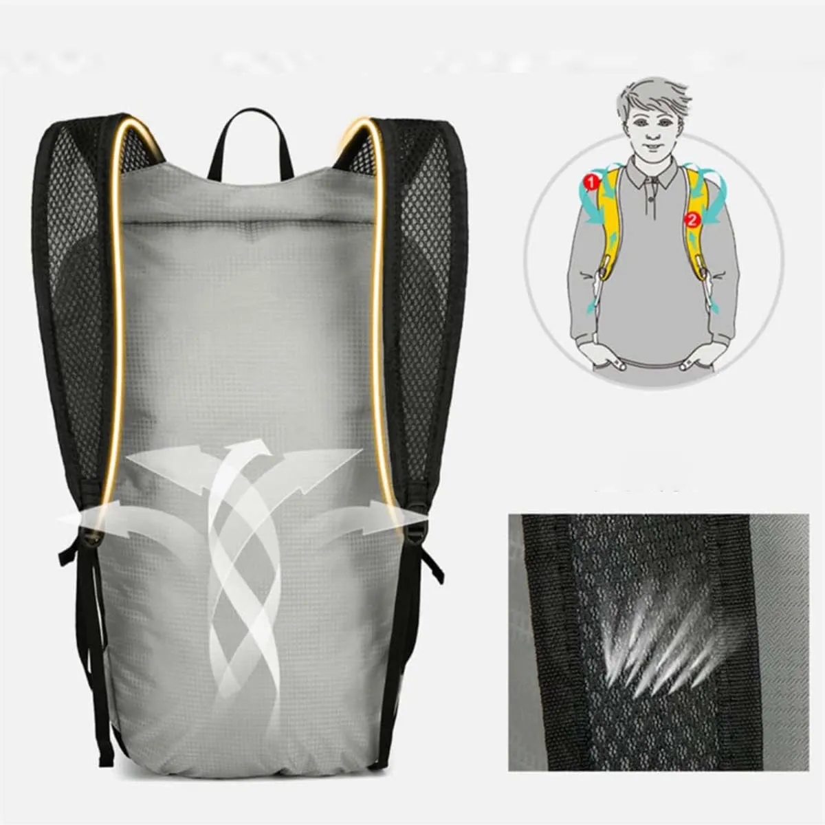 Unisex Packable Water Resistant  Mesh Strap Travel Backpack 7