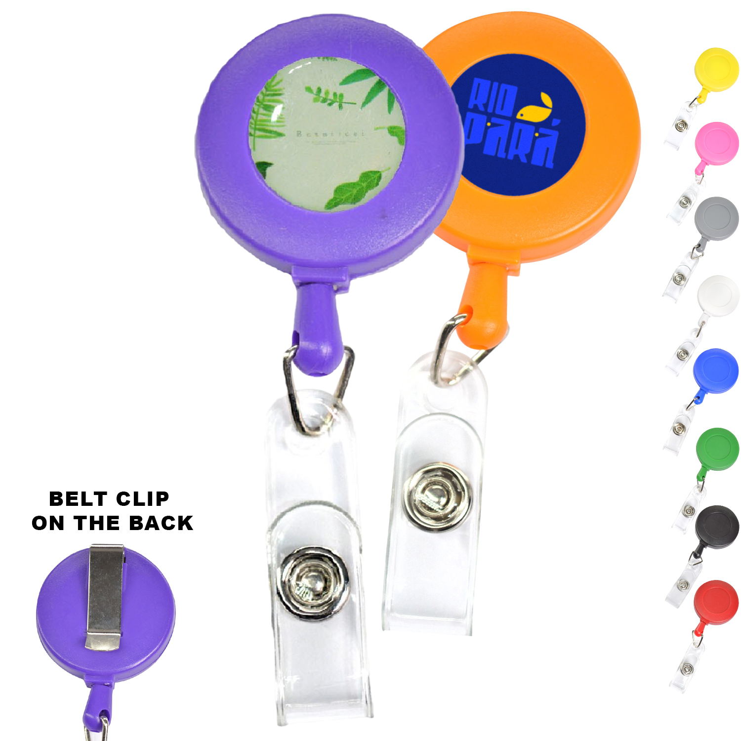 Round Frosted Badge Reel Holder w/ Belt Clip 4