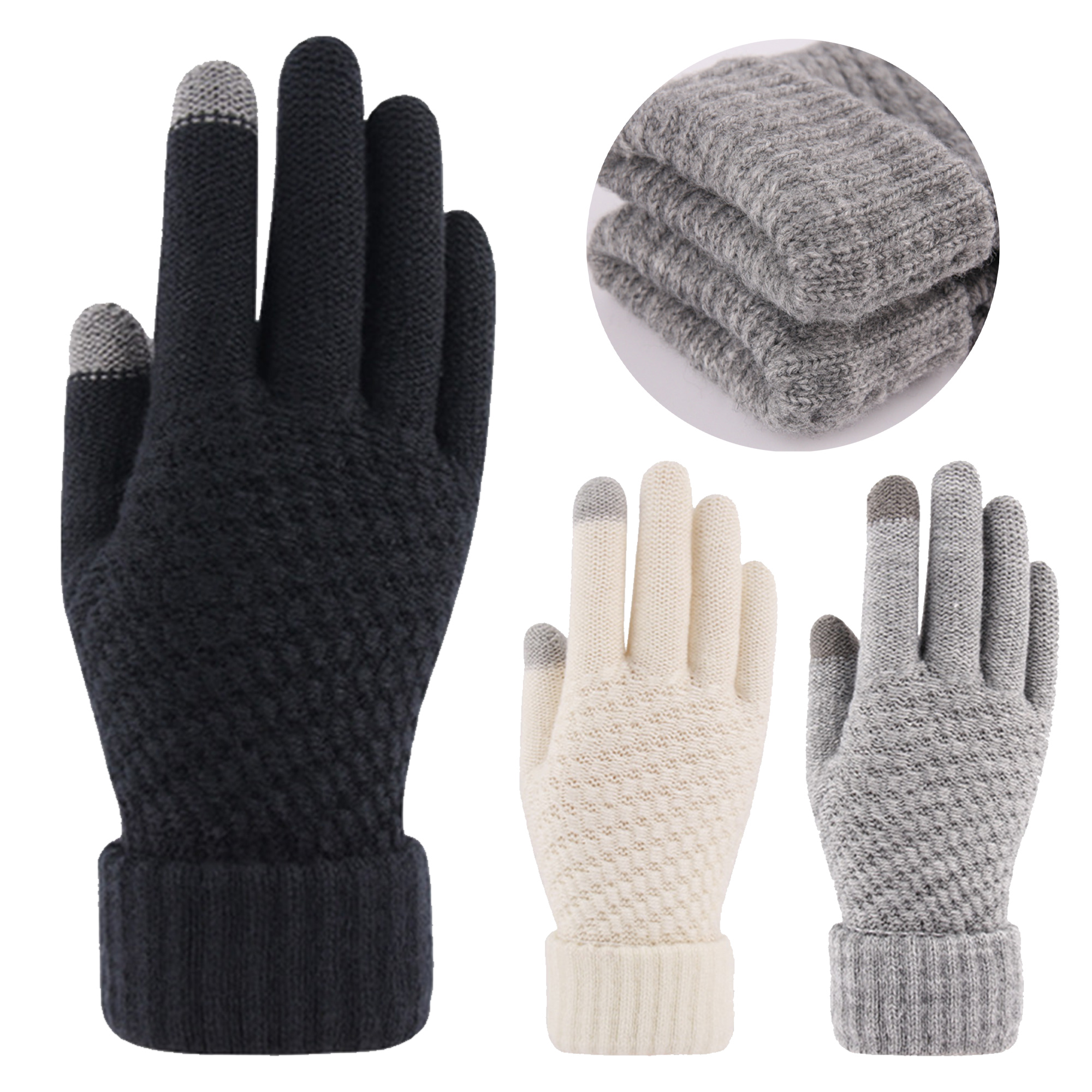 Warm Touch Screen Thick Knit Gloves For Autumn And Winter 2
