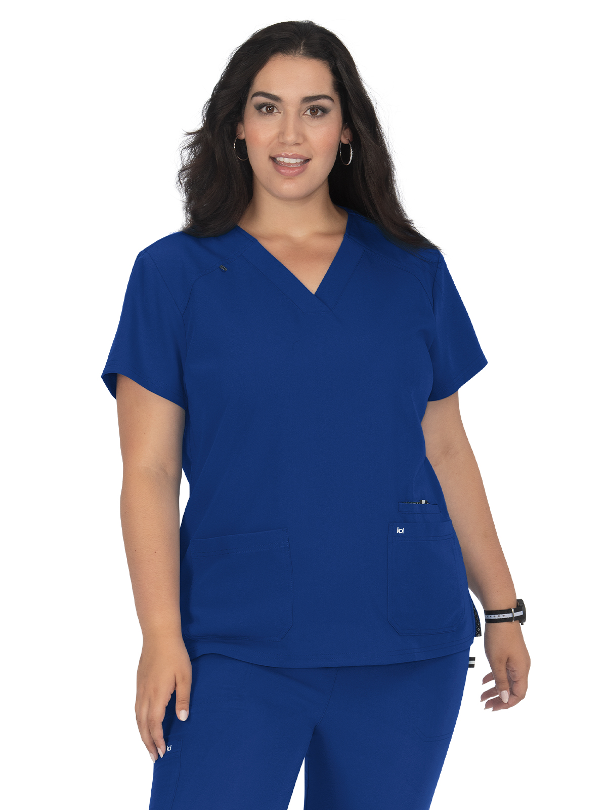 koi - Next Gen - Women's Three-Pocket Wide V-Neck Stretch Hustle and Heart Top 19