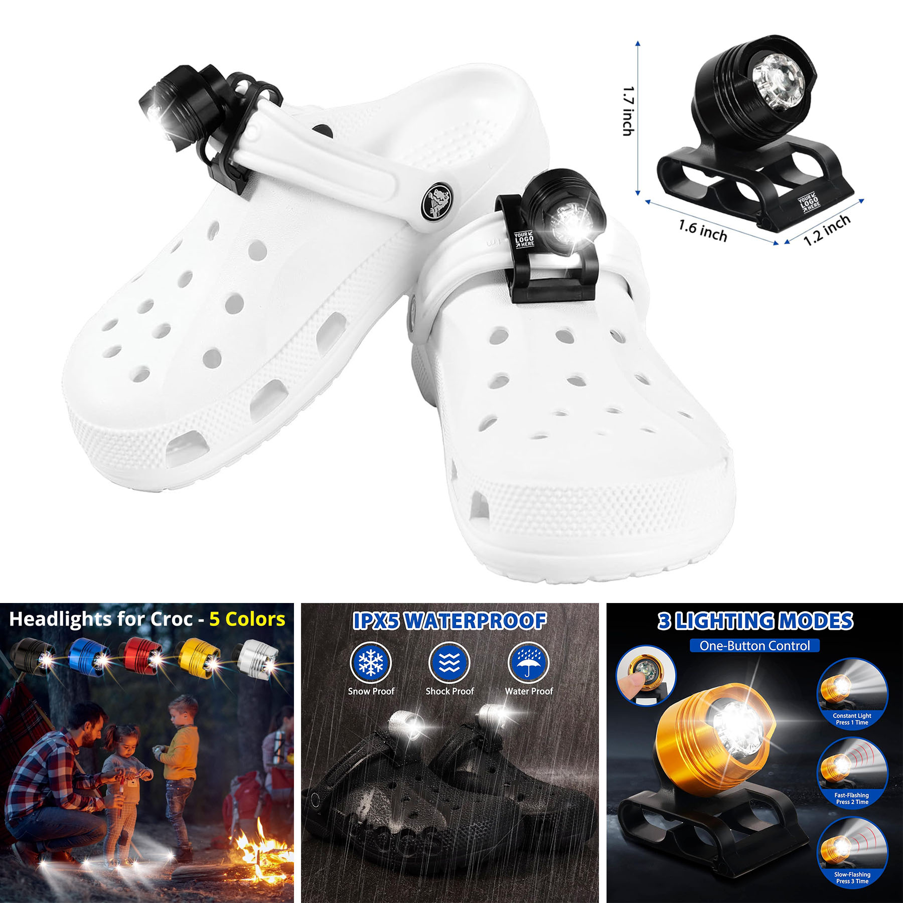 2Pcs Adults Kid Walking Hiking Lights Flashlights Waterproof Croc Headlights Shoes