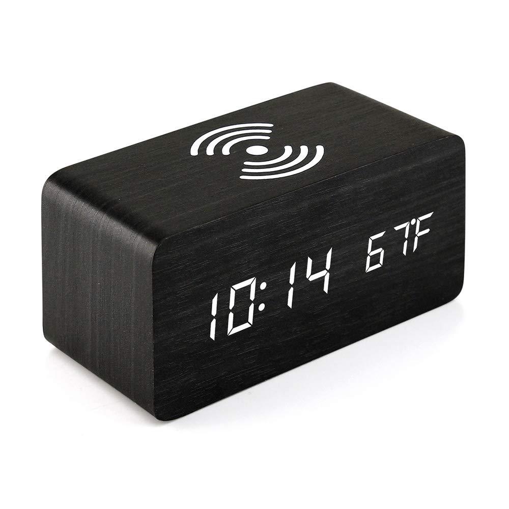 5W Wooden Qi Fast Wireless Charger w/ Digital Led Clock 4