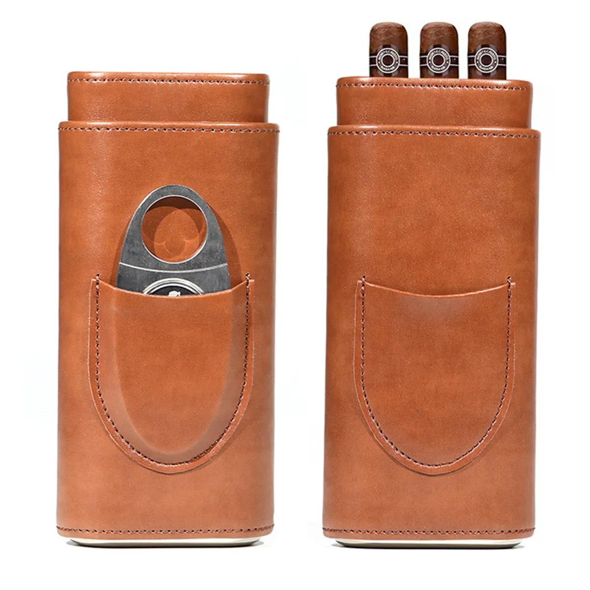 Leather Cigar Case with Silver Stainless Steel Cutter 4
