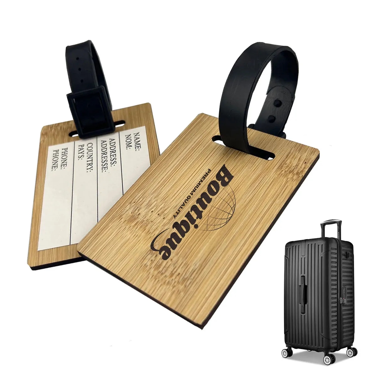 Wood Leather Luggage Tag for Suitcase Label Travel Bag 1