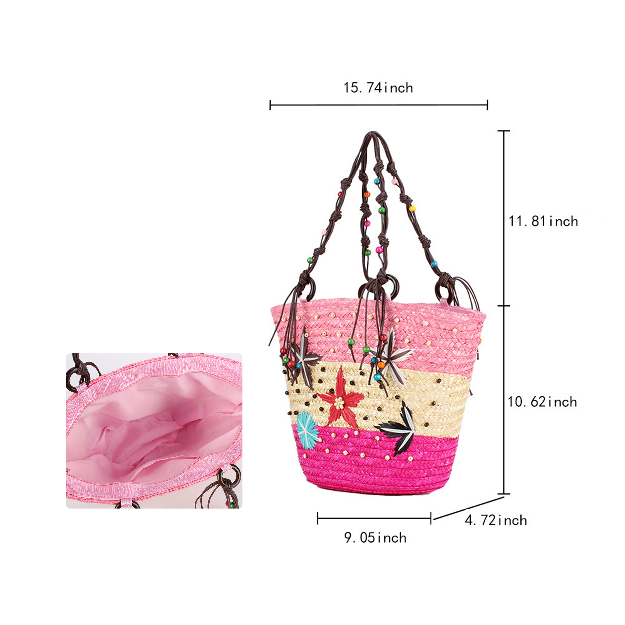 Floral Woven Straw Shoulder Tote Bag 1