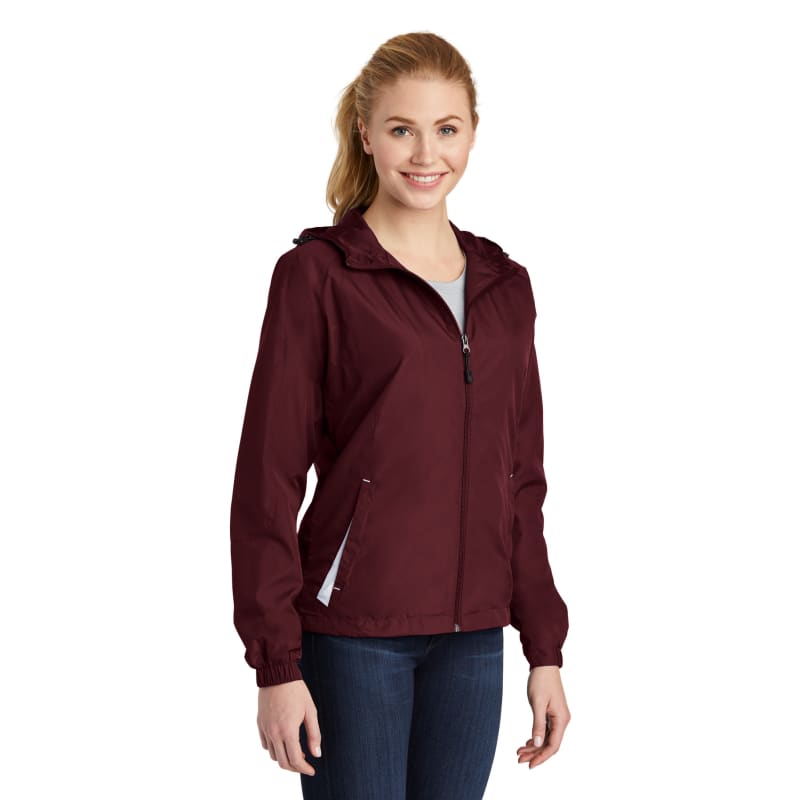 Sport-Tek Women's Colorblock Hooded Raglan Jacket. 20