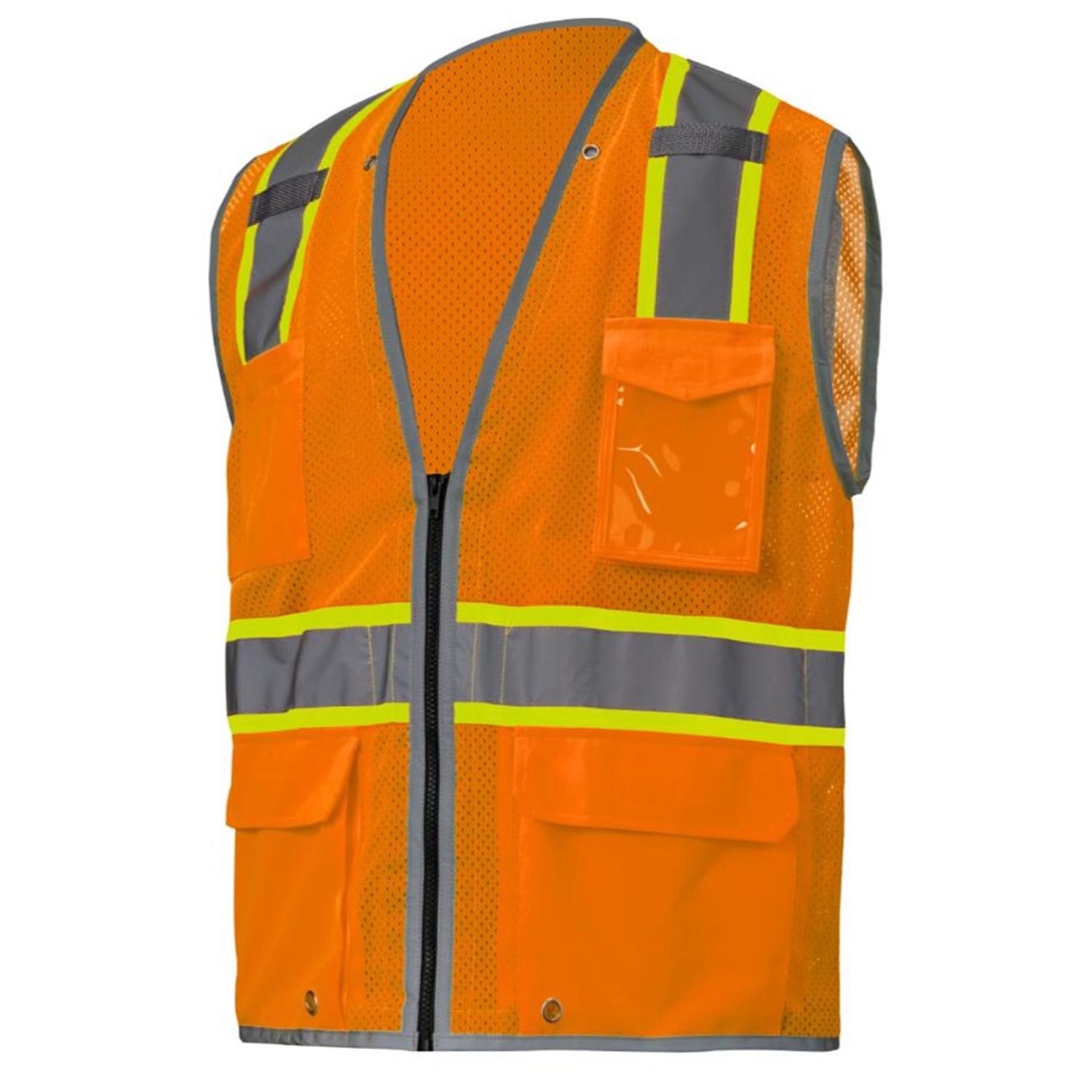 3.8 Oz. Polyester Class 2 Reflective Piping Cross Back Safety Vest With Dual Mic Tab & 4 Pockets 2