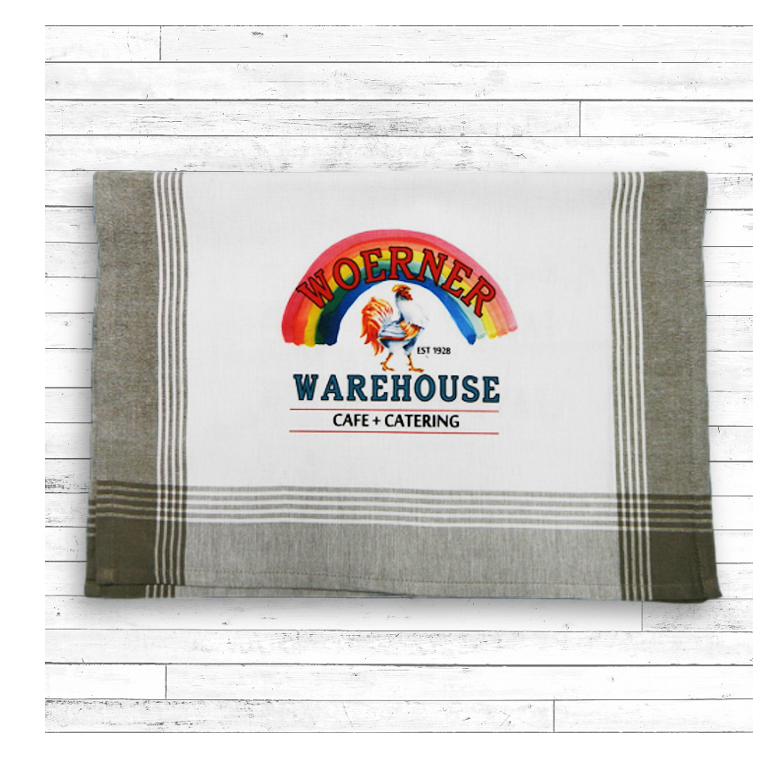 Taupe/White Plaid Kitchen Towel with Custom Print 3