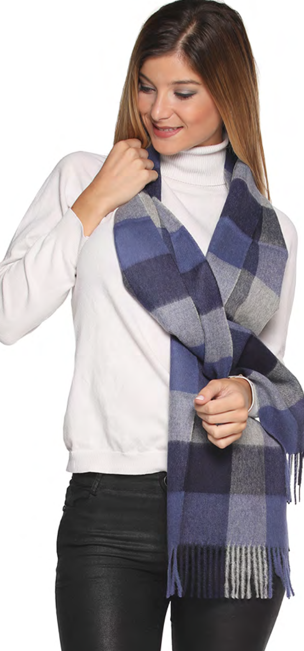 Blue Plaid Alpaca Blend Scarf 2