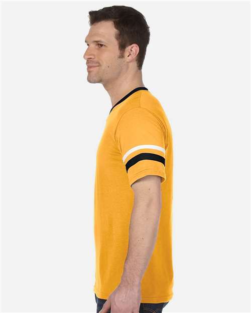 V-Neck Jersey with Striped Sleeves - 360 5