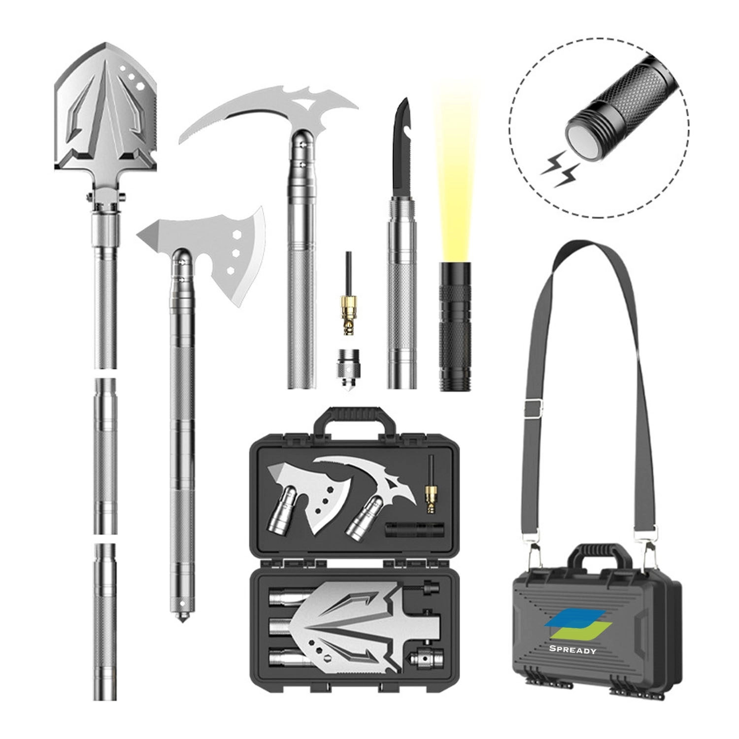 11-In-1 Survival Gear Equipment 3Cr13 Steel Shovel 3