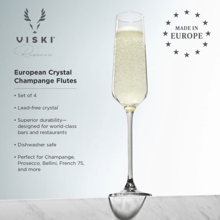 Viski® Reserve Inez Crystal Flute Glass, set of 4 1