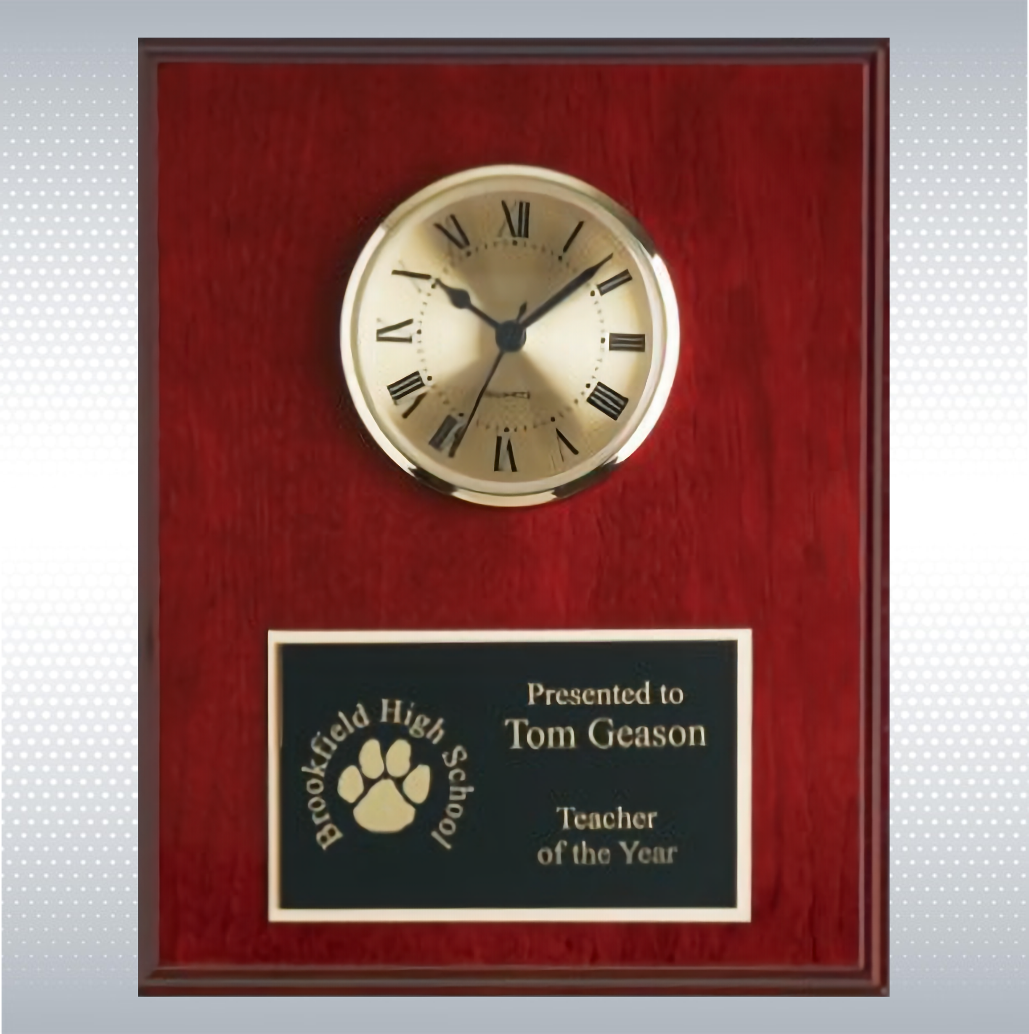 Mahogany Finish Solid Wood Plaque W/ Clock (8" X 10") 2