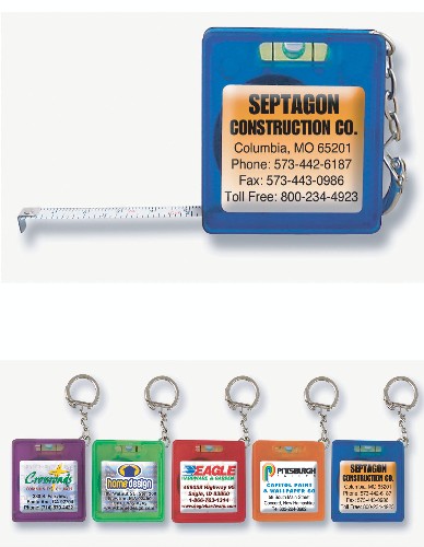 5' Pocket Level / Tape Measure Keychain with Clip with Epoxy Dome 1